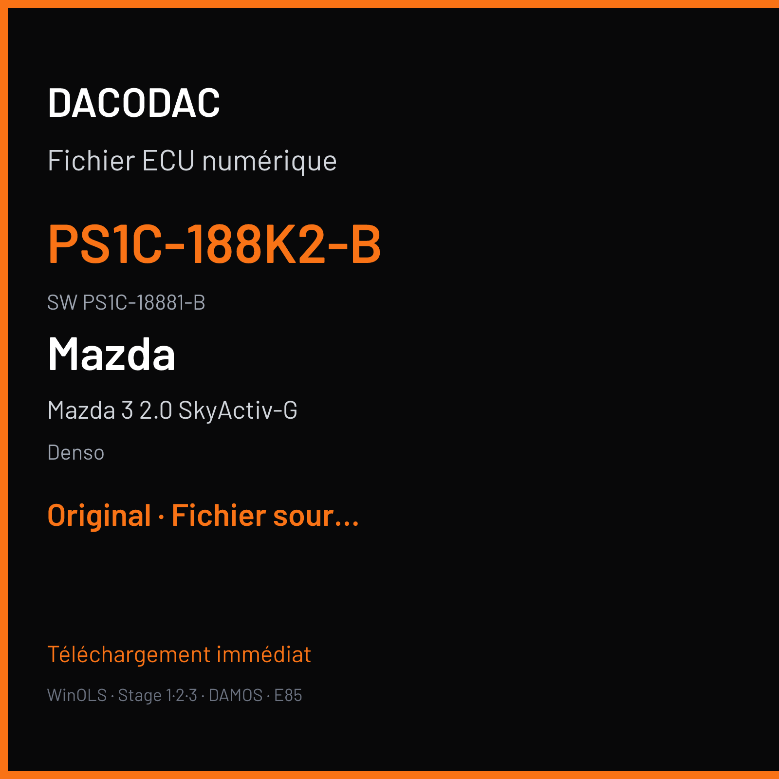 Mazda 3 2.0 SkyActiv-G 165 ch (2014) — Denso — PS1C-188K2-B · PS1C-18881-B · PS1CEB000PE0B050 — Original