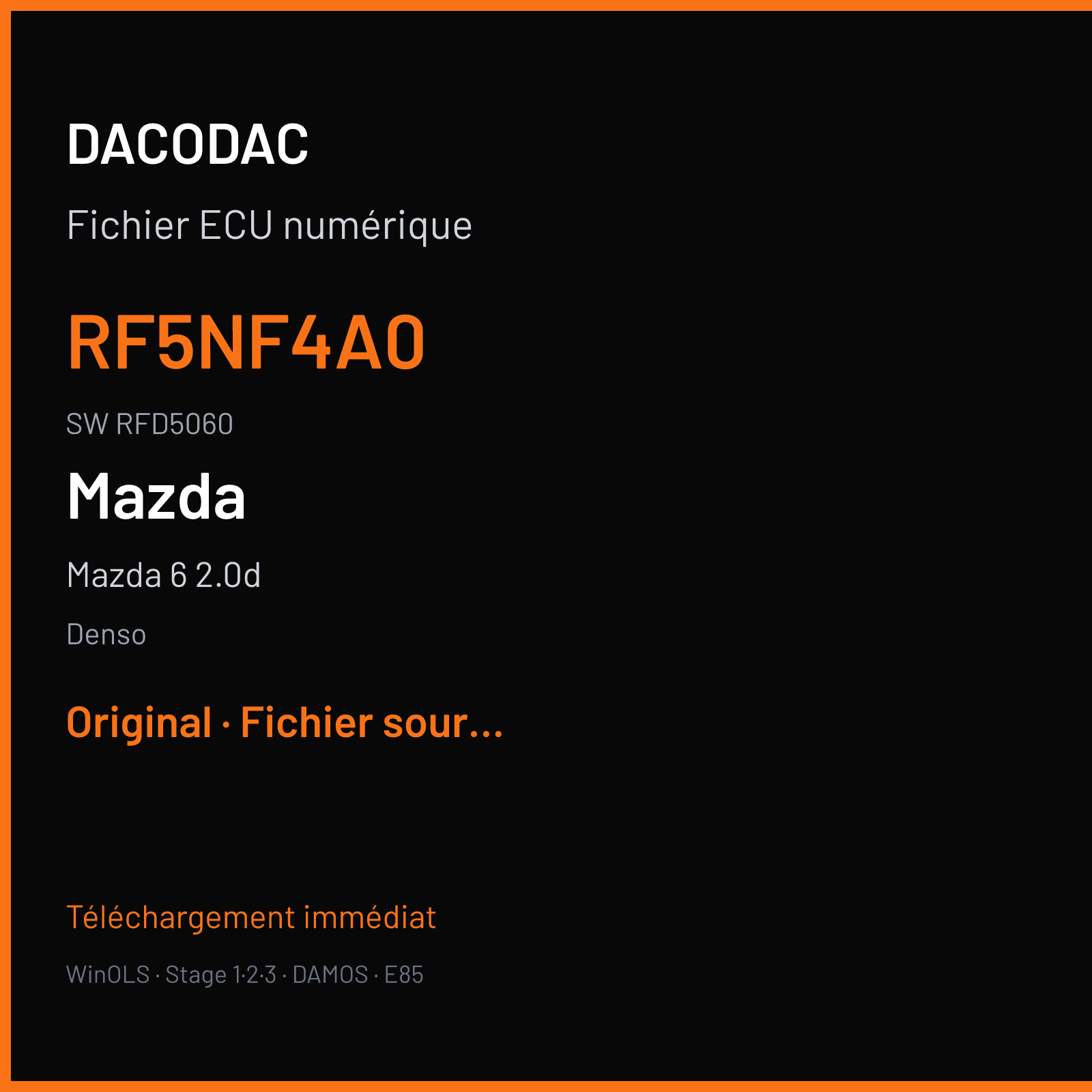 Mazda 6 2.0d 136 ch (2007) — Denso — RF5NF4A0 · RFD5060 · RF5NE 0WZ03 — Original