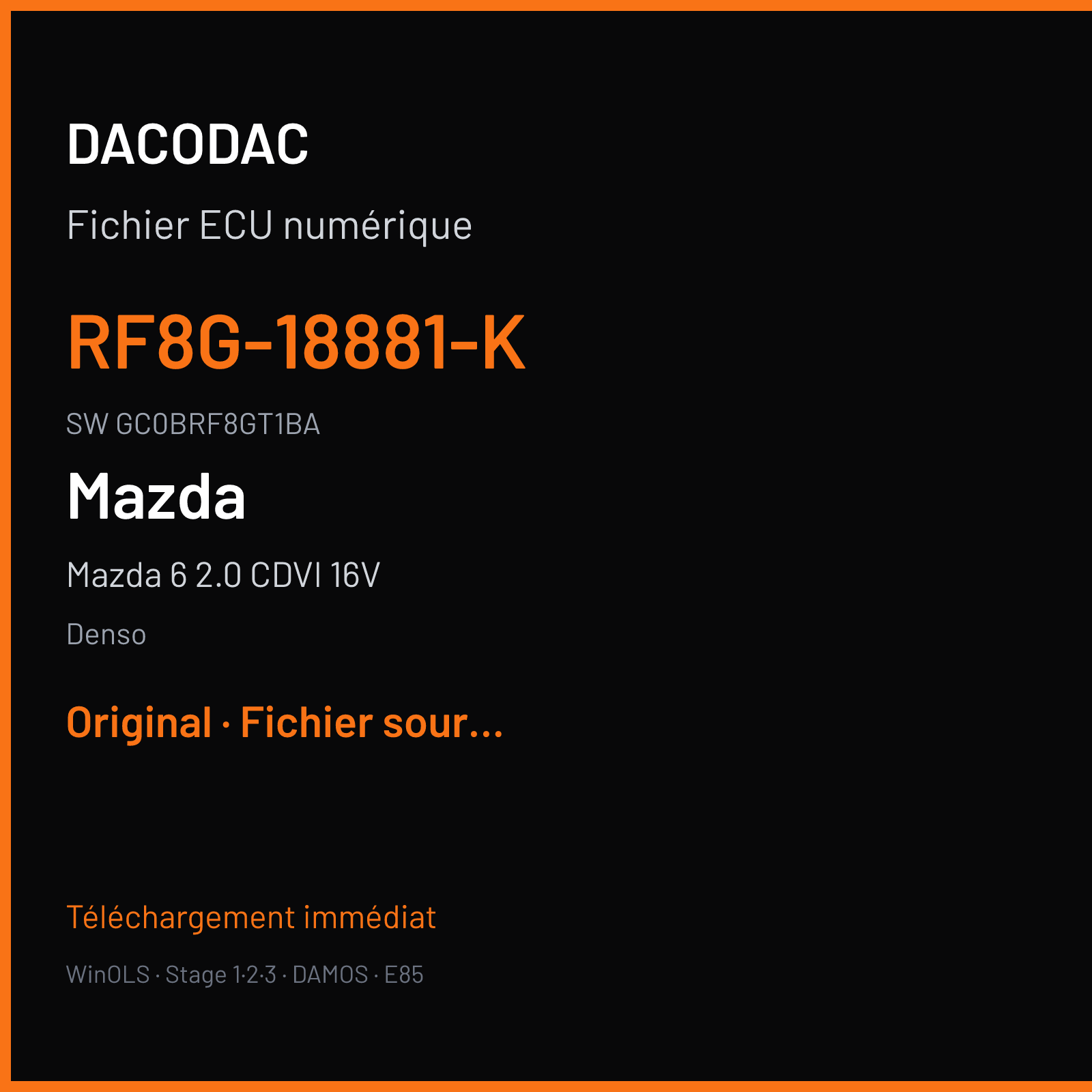 Mazda 6 2.0 CDVI 16V 140 ch (2009) — Denso — RF8G-18881-K · GC0BRF8GT1BA — Original