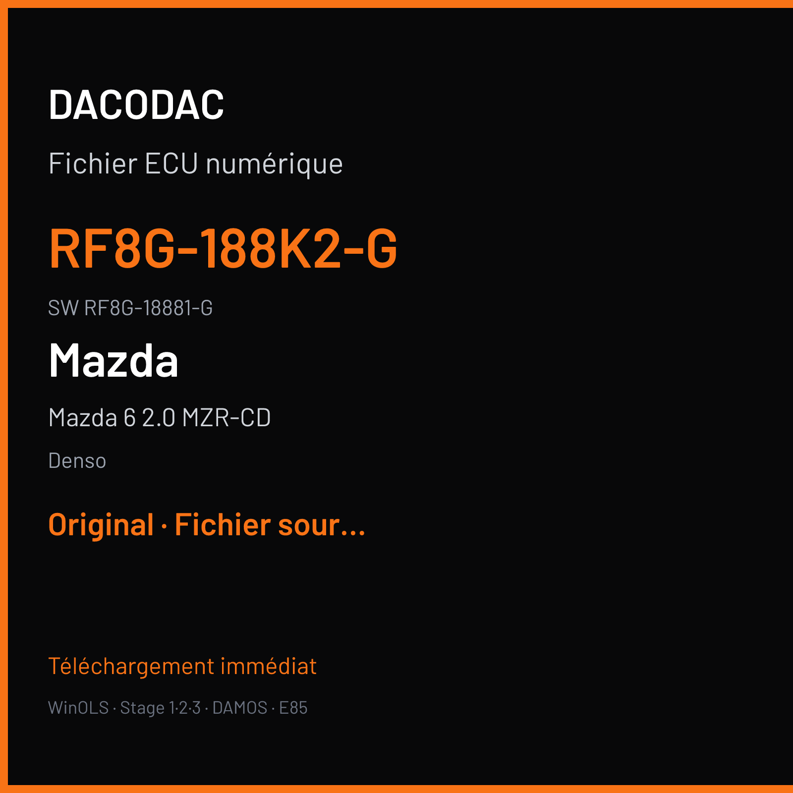 Mazda 6 2.0 MZR-CD 140 ch (2008) — Denso — RF8G-188K2-G · RF8G-18881-G · GC08RF8GT18A RF8 — Original