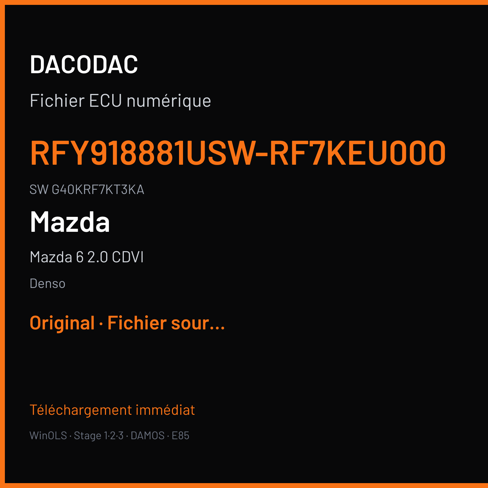 Mazda 6 2.0 CDVI (2007) — Denso — RFY918881USW-RF7KEU000 · G40KRF7KT3KA — Original