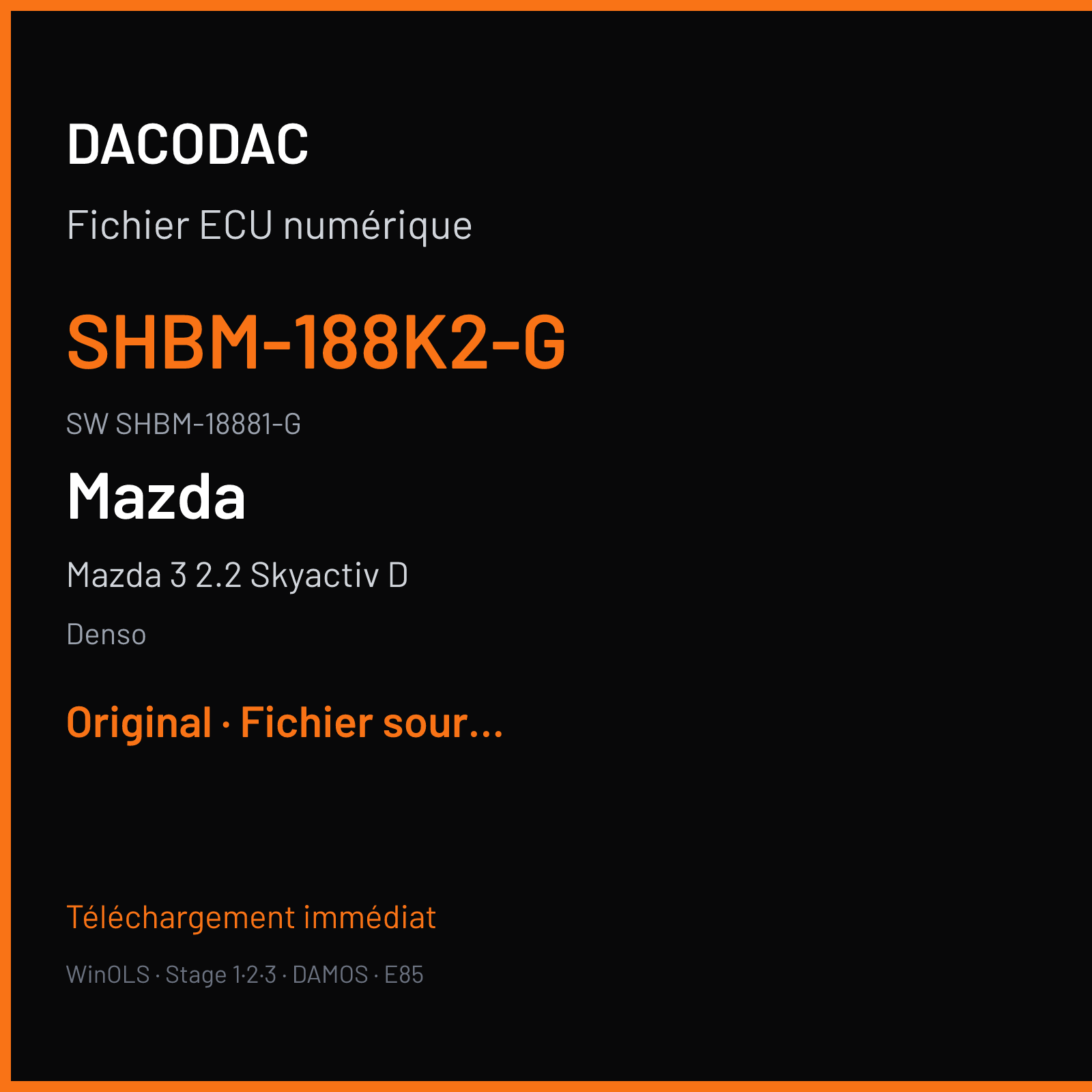 Mazda 3 2.2 Skyactiv D 150 ch (2018) — Denso — SHBM-188K2-G · SHBM-18881-G · GQA6SHBMT4XA SH725X — Original