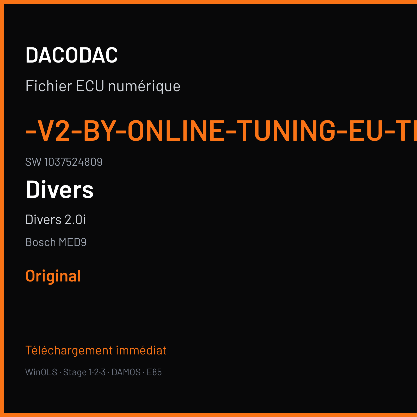 Divers 2.0i — Bosch MED9 — -V2-BY-ONLINE-TUNING-EU-TRUB1AFK0E1000480-AUDI-TT2-S-2-0-TFSI-272PS-CDMA-8P0907115B-0010-524809-CSNONE-MED9-1-5-CDMA · 1037524809 — Original