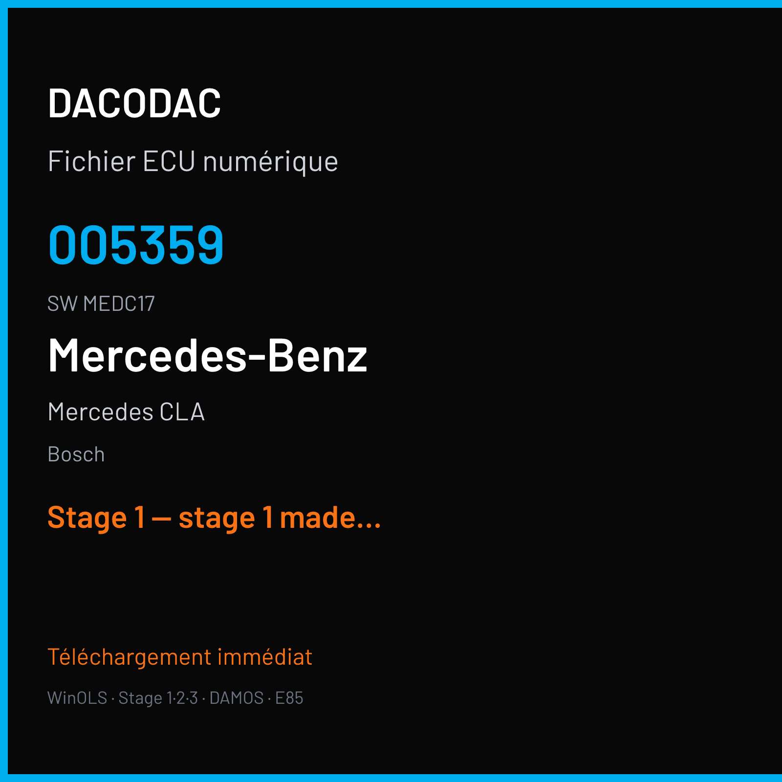 Mercedes CLA (2014) — Bosch — 005359 · MEDC17 — Stage 1 — stage 1 made from 173hp 313Nm file