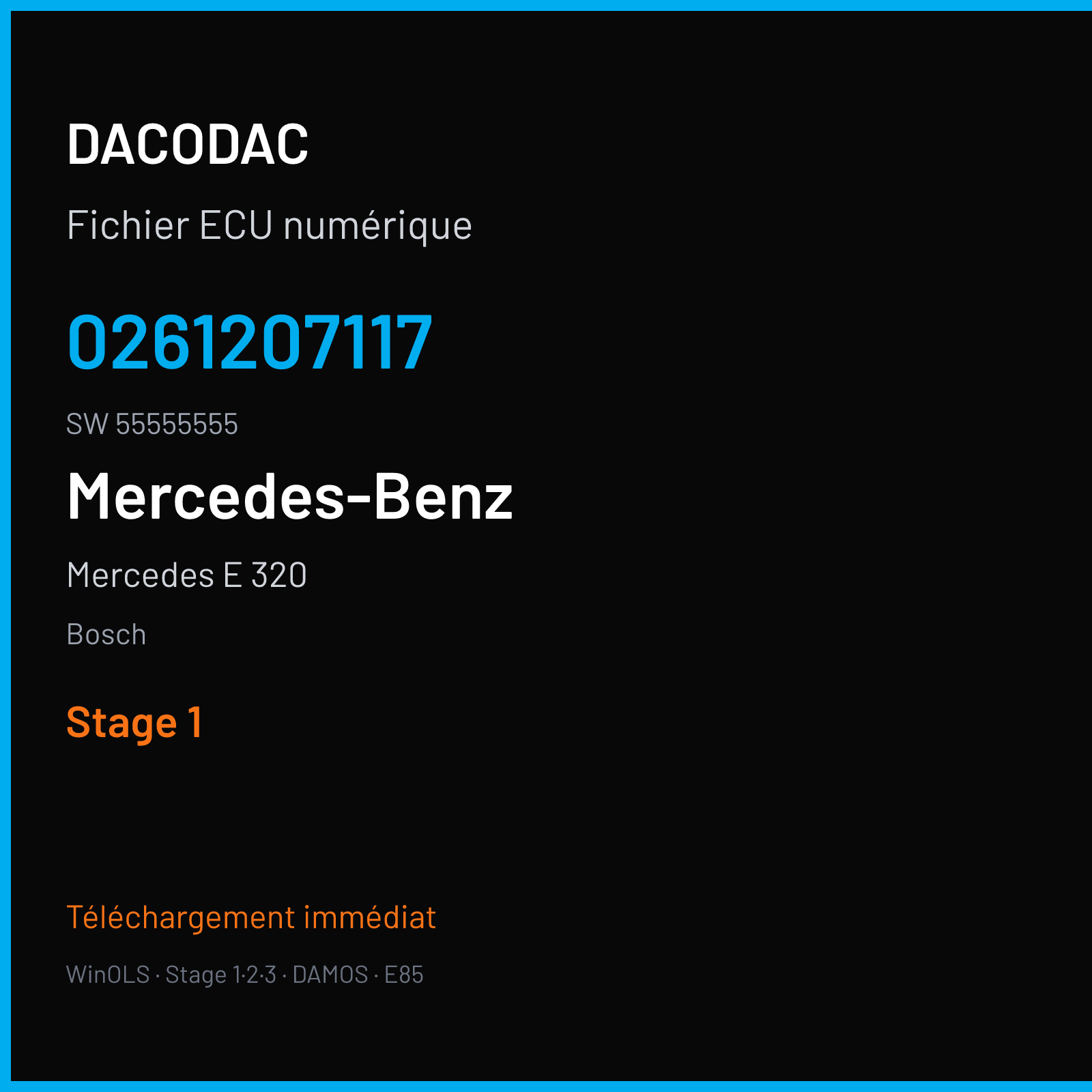 Mercedes E 320 204 ch (2000) — Bosch — 0261207117 · 55555555 · 351448 — Stage 1