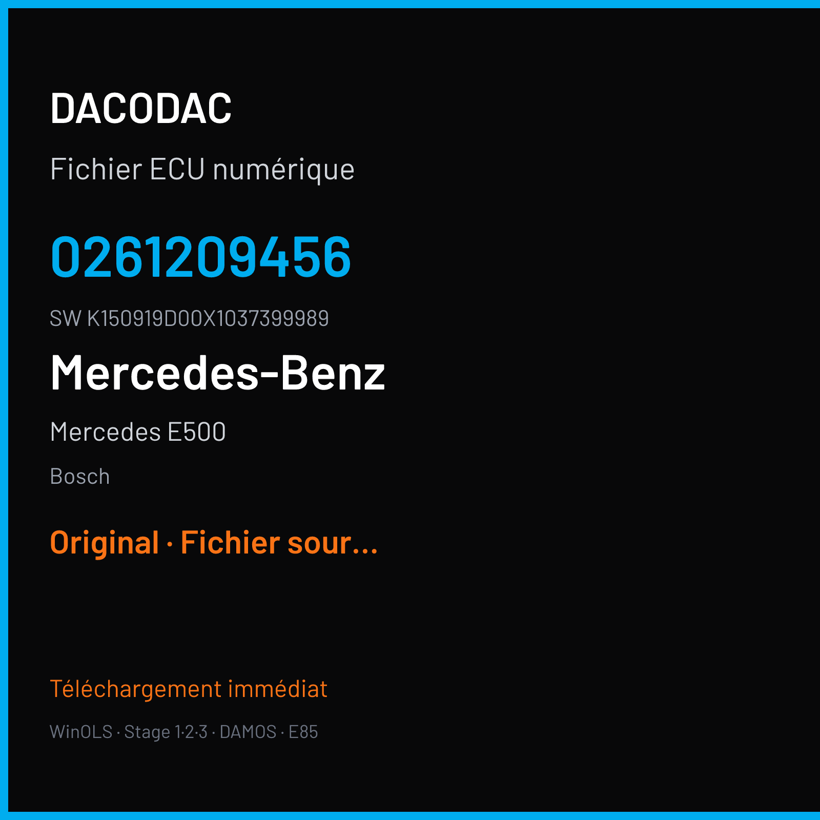 Mercedes E500 388 ch — Bosch — 0261209456 · K150919D00X1037399989 · 399989 — Original