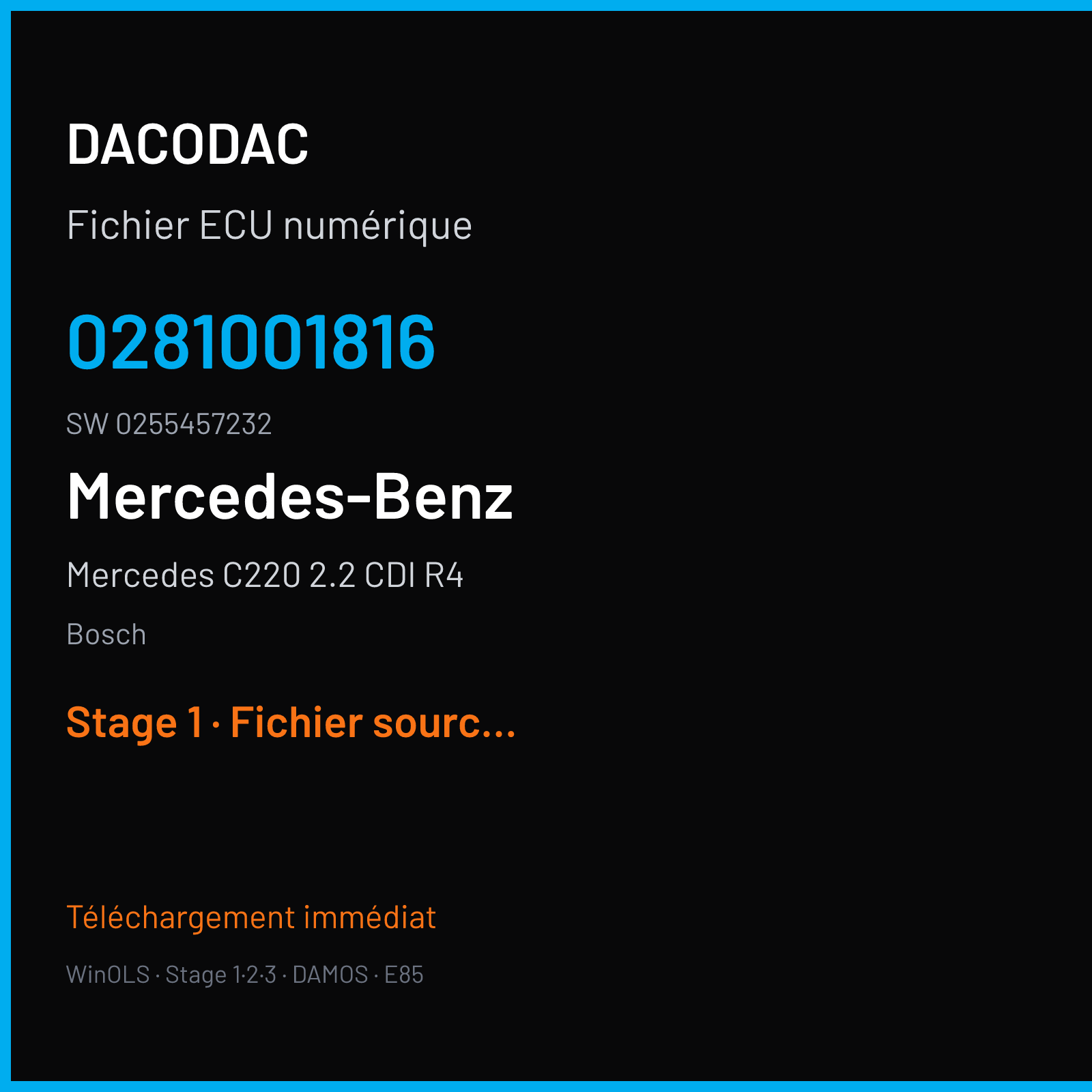 Mercedes C220 2.2 CDI R4 125 ch (2000) — Bosch — 0281001816 · 0255457232 · 358088 — Stage 1