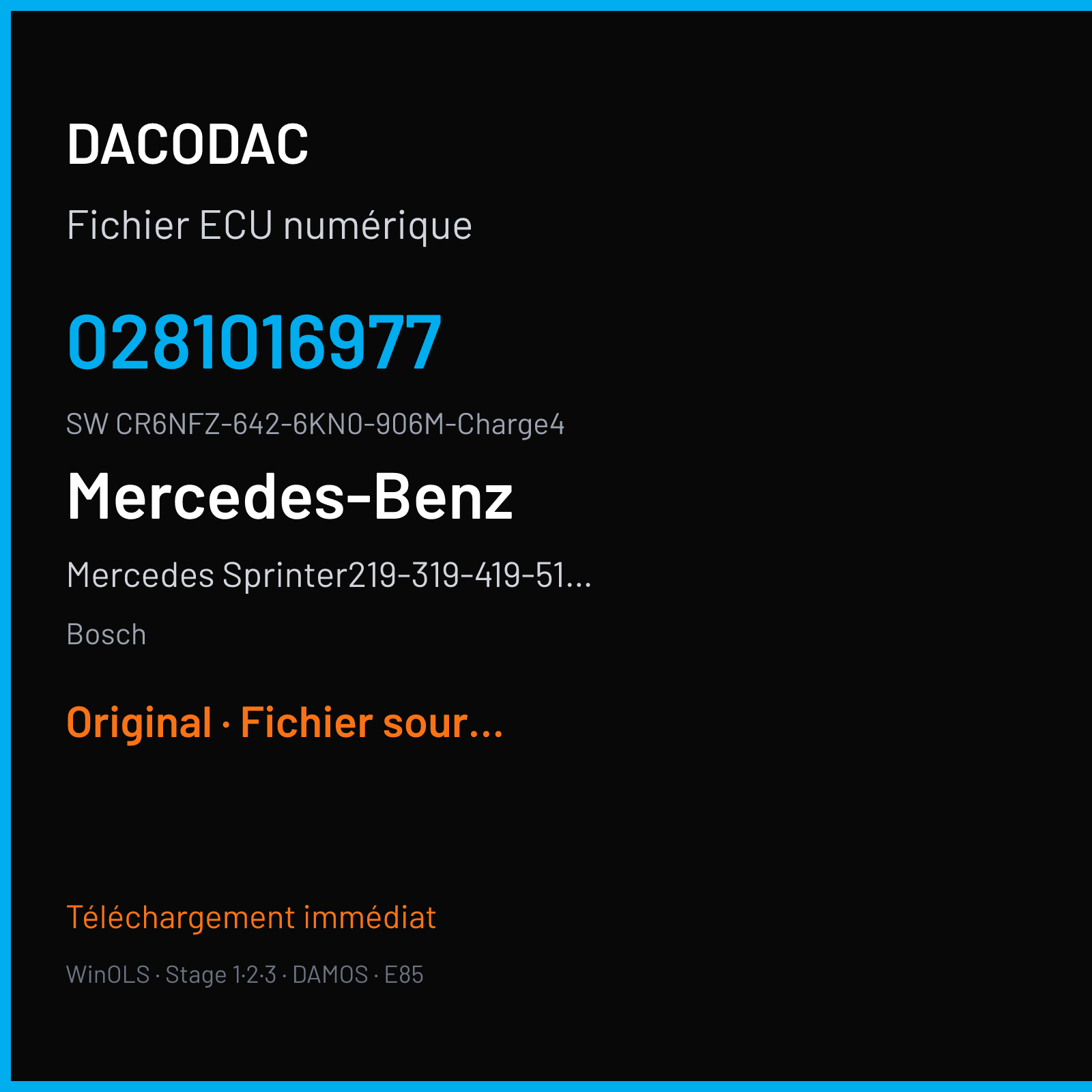 Mercedes Sprinter219-319-419-519 3.0 CDI V6 (2011) — Bosch — 0281016977 · CR6NFZ-642-6KN0-906M-Charge4 — Original