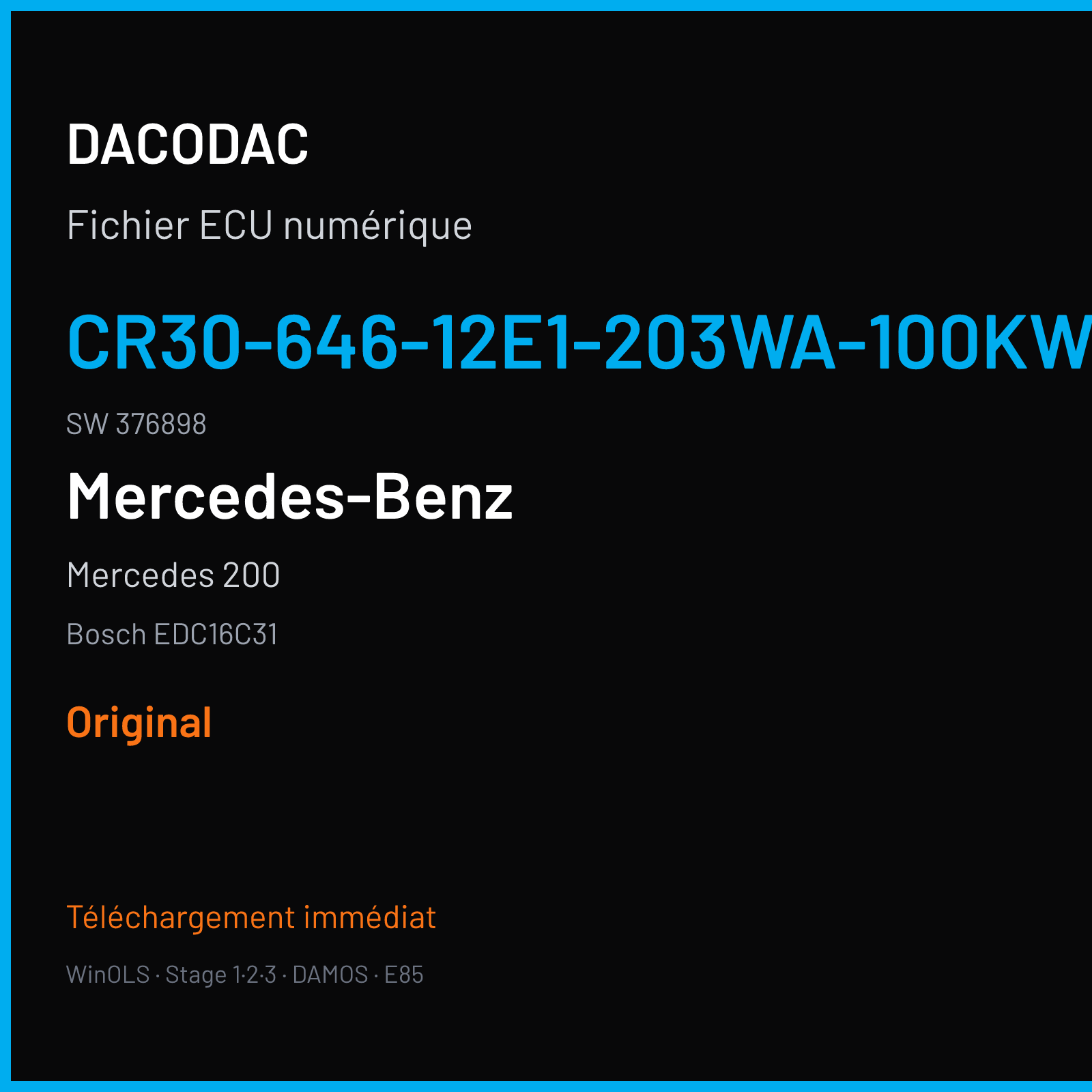 Mercedes 200 (2007) — Bosch EDC16C31 — CR30-646-12E1-203WA-100KW-EU4O-ME-1305X017 · 376898 — Original