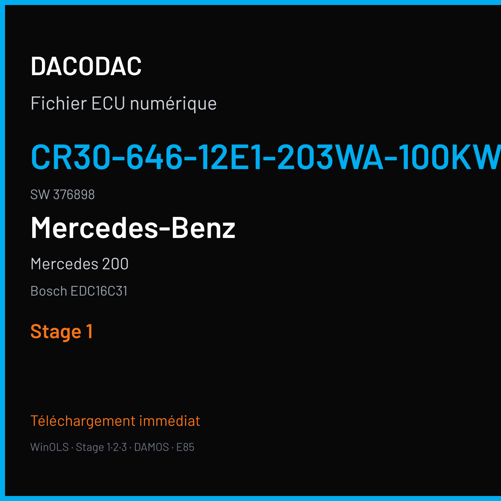 Mercedes 200 (2007) — Bosch EDC16C31 — CR30-646-12E1-203WA-100KW-EU4O-ME-1305X017 · 376898 — Stage 1