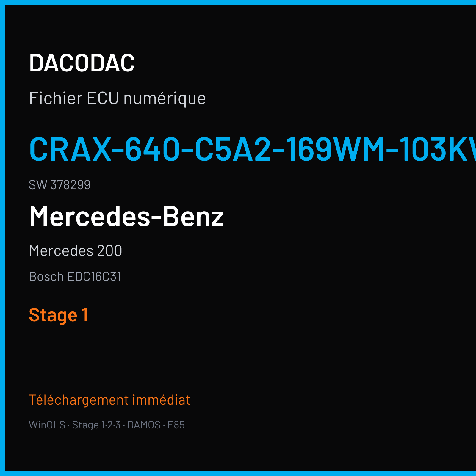 Mercedes 200 (2007) — Bosch EDC16C31 — CRAX-640-C5A2-169WM-103KW-EU4DPF-010 · 378299 — Stage 1