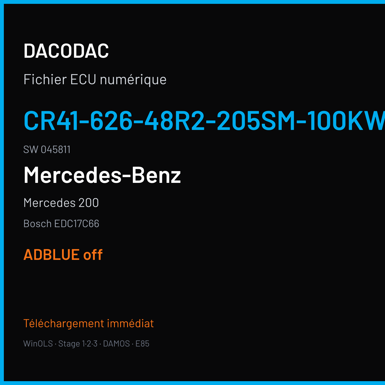 Mercedes 200 (2015) — Bosch EDC17C66 — CR41-626-48R2-205SM-100KW-CH4-EU6SCR · 045811 — ADBLUE off
