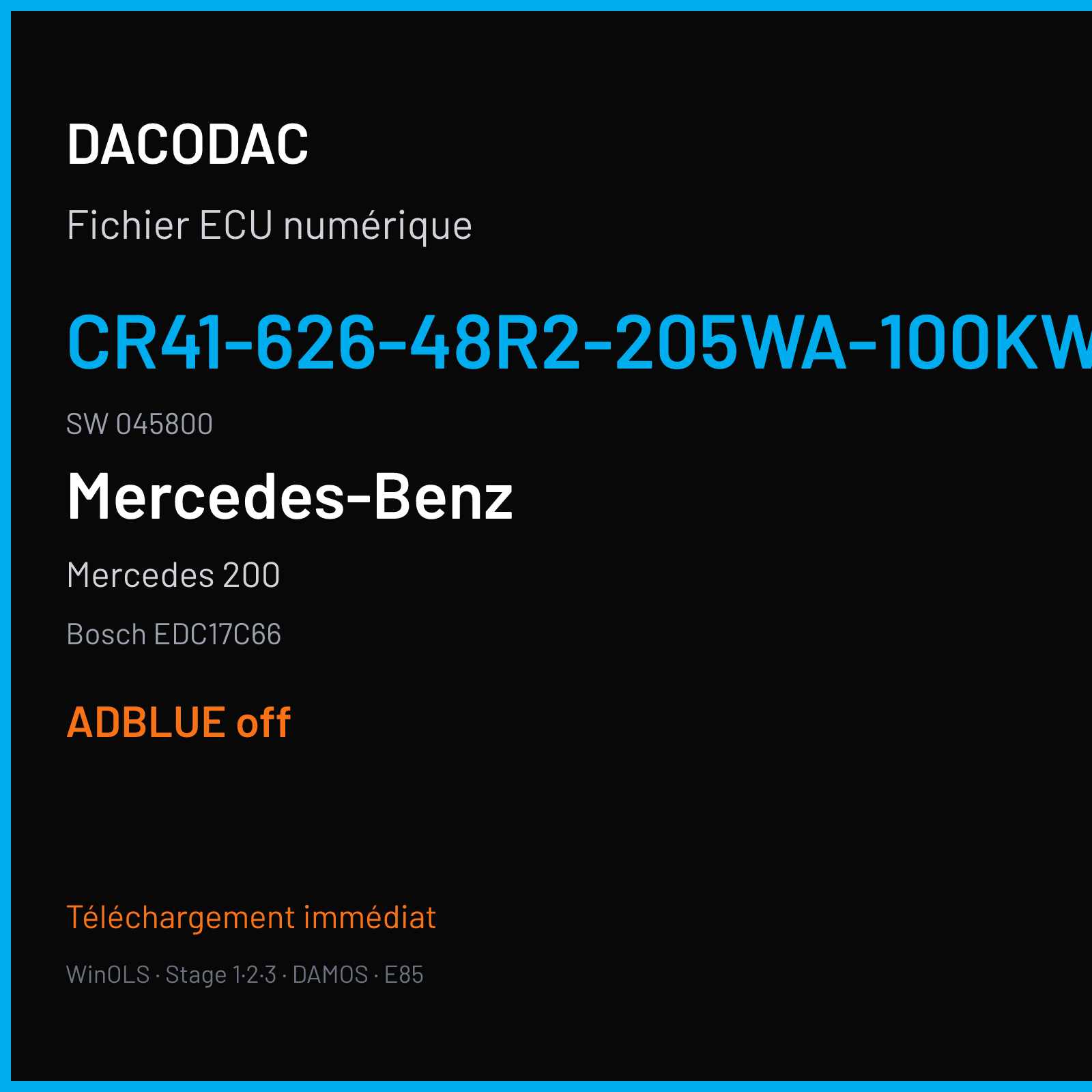 Mercedes 200 (2013) — Bosch EDC17C66 — CR41-626-48R2-205WA-100KW-CH4-EU6SCR · 045800 — ADBLUE off