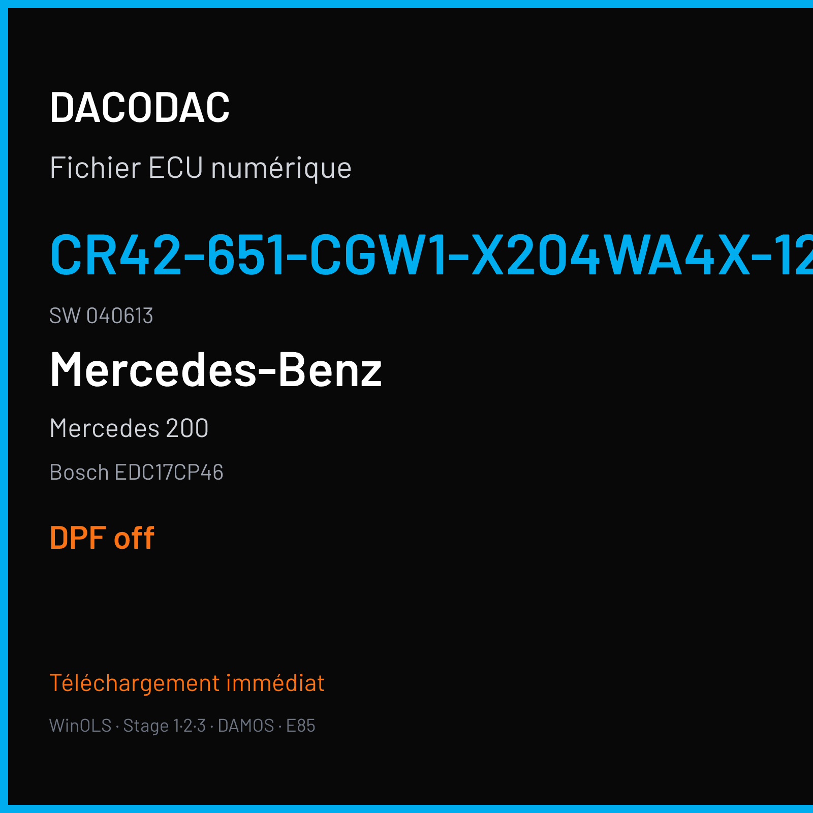 Mercedes 200 (2010) — Bosch EDC17CP46 — CR42-651-CGW1-X204WA4X-120KW-CH4N-EU5OP-LL-EF-017 · 040613 — DPF off