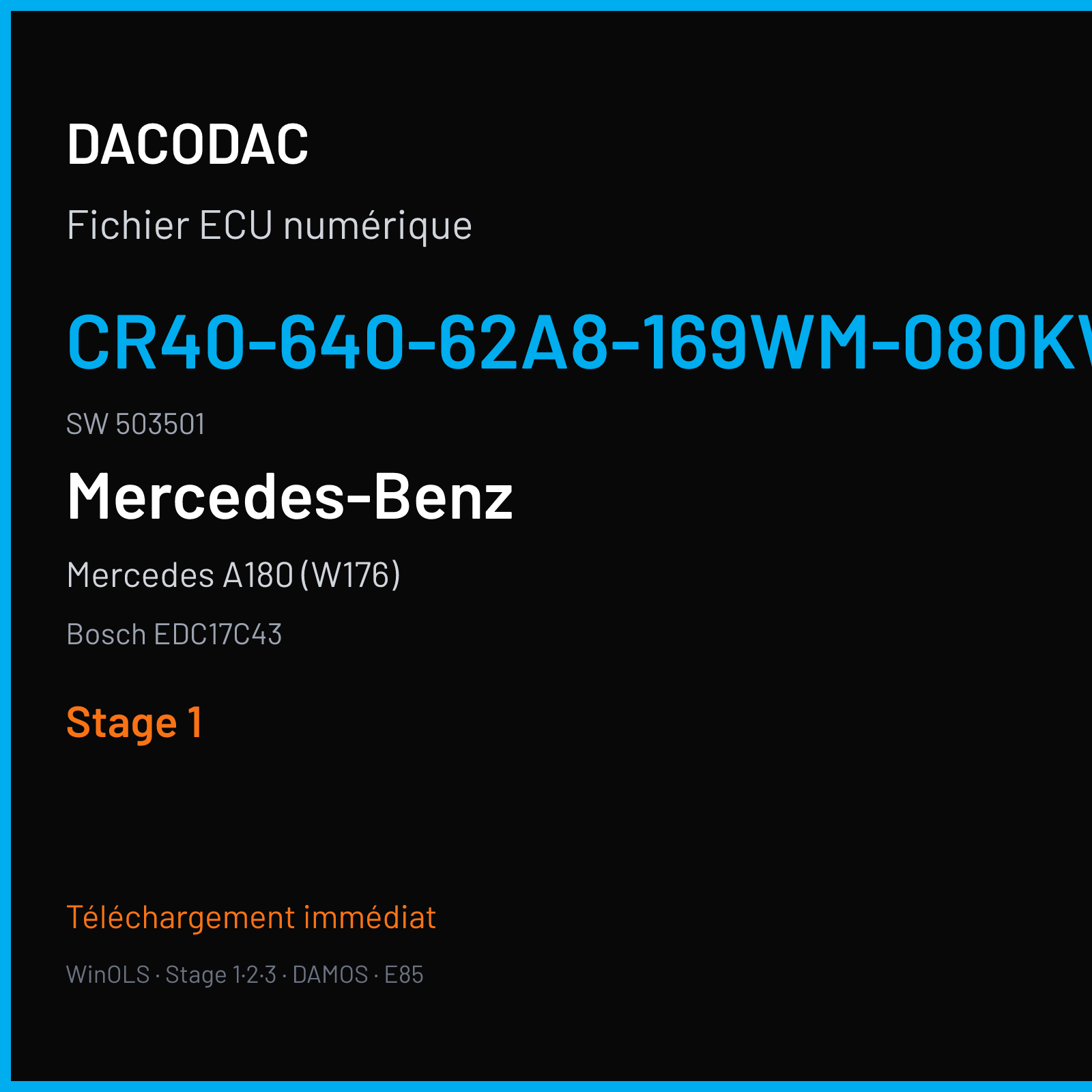 Mercedes A180 (W176) (2010) — Bosch EDC17C43 — CR40-640-62A8-169WM-080KW-EU5DPF-002 · 503501 — Stage 1
