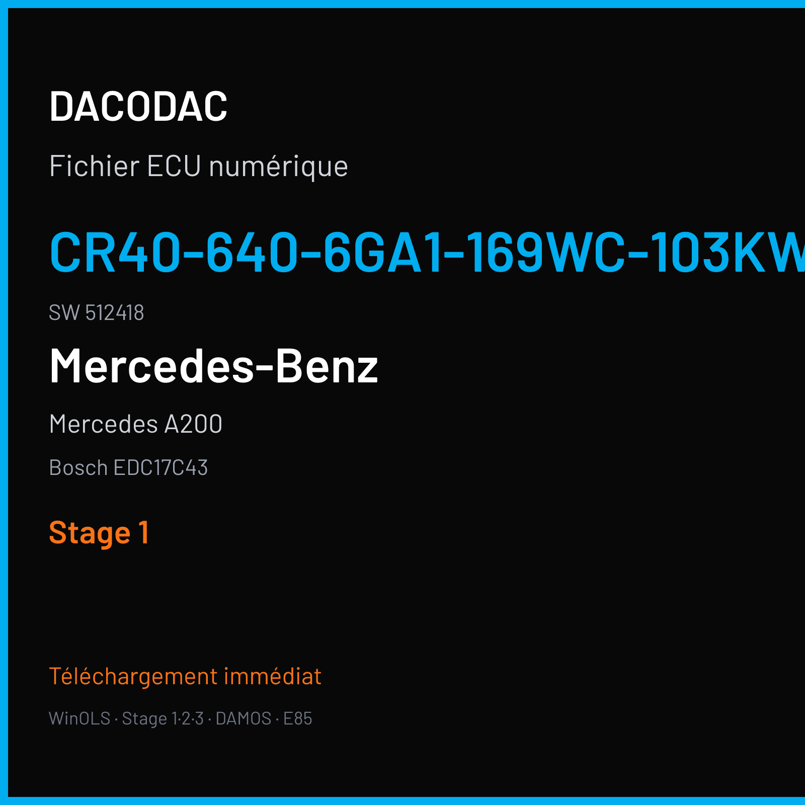 Mercedes A200 (2014) — Bosch EDC17C43 — CR40-640-6GA1-169WC-103KW-EU5DPF-002 · 512418 — Stage 1