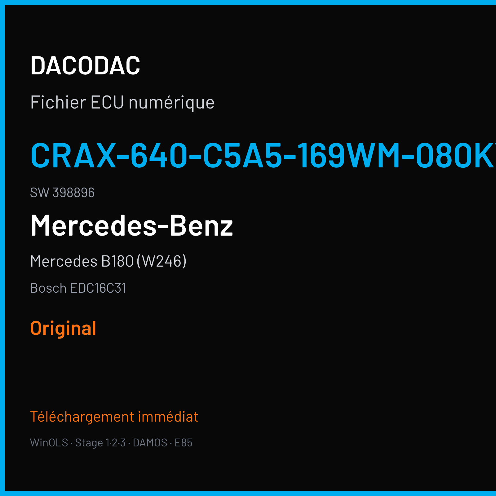 Mercedes B180 (W246) (2009) — Bosch EDC16C31 — CRAX-640-C5A5-169WM-080KW-EU4-032 · 398896 — Original