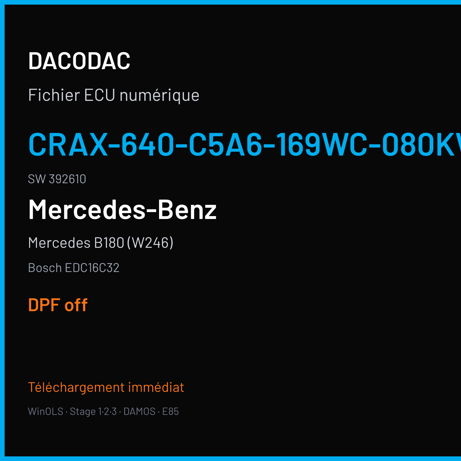 Mercedes B180 (W246) — Bosch EDC16C32 — CRAX-640-C5A6-169WC-080KW-EU4DPF-021 · 392610 — DPF off