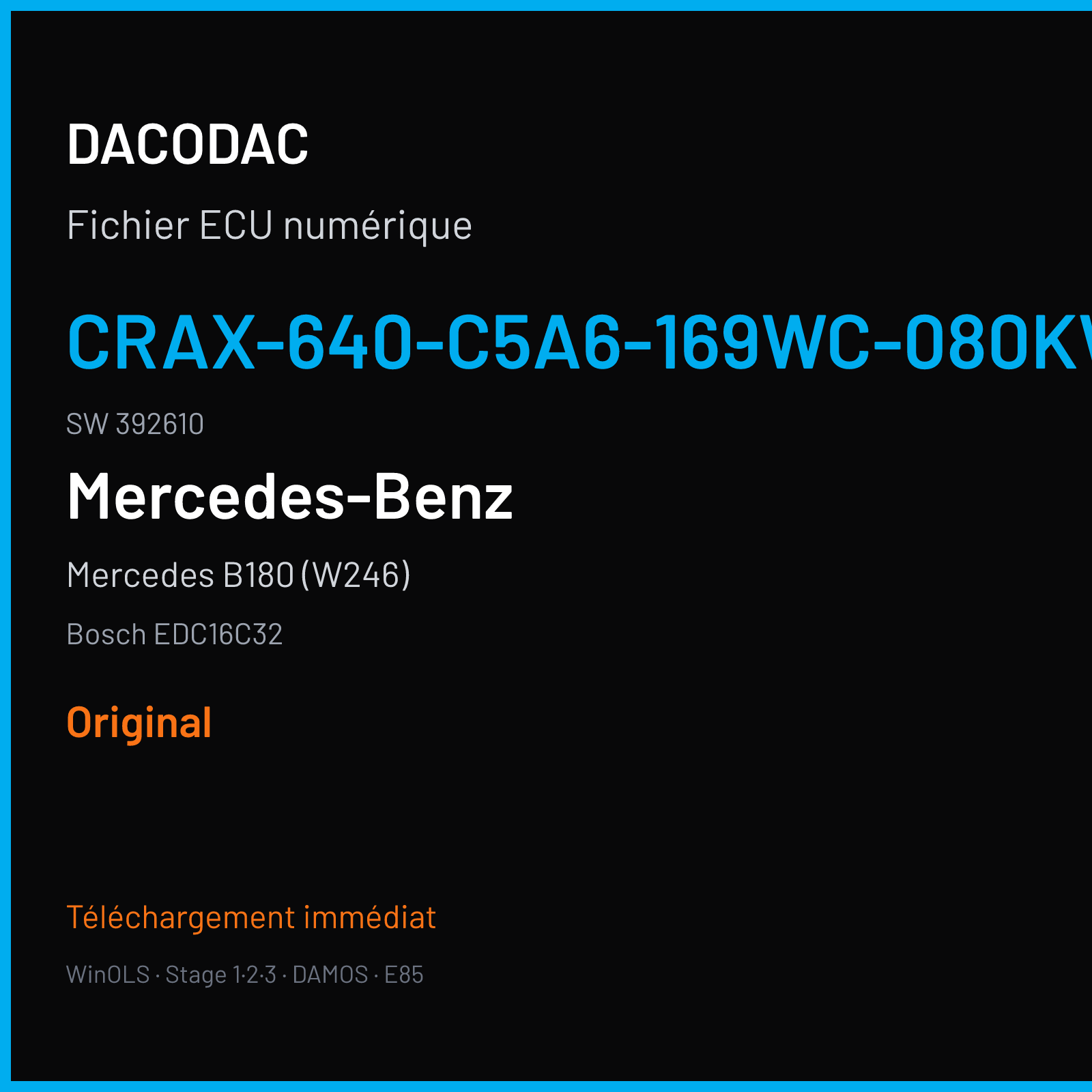 Mercedes B180 (W246) — Bosch EDC16C32 — CRAX-640-C5A6-169WC-080KW-EU4DPF-021 · 392610 — Original