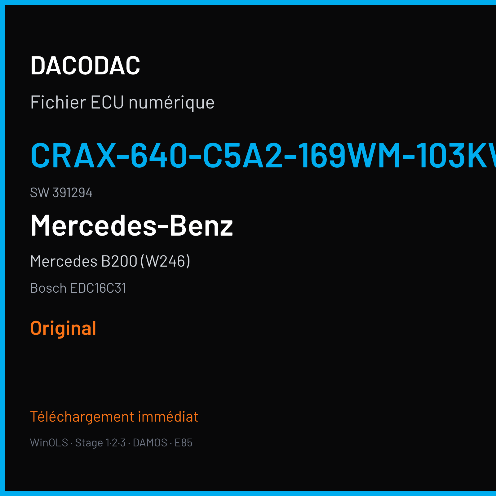 Mercedes B200 (W246) — Bosch EDC16C31 — CRAX-640-C5A2-169WM-103KW-EU4DPF-019 · 391294 — Original