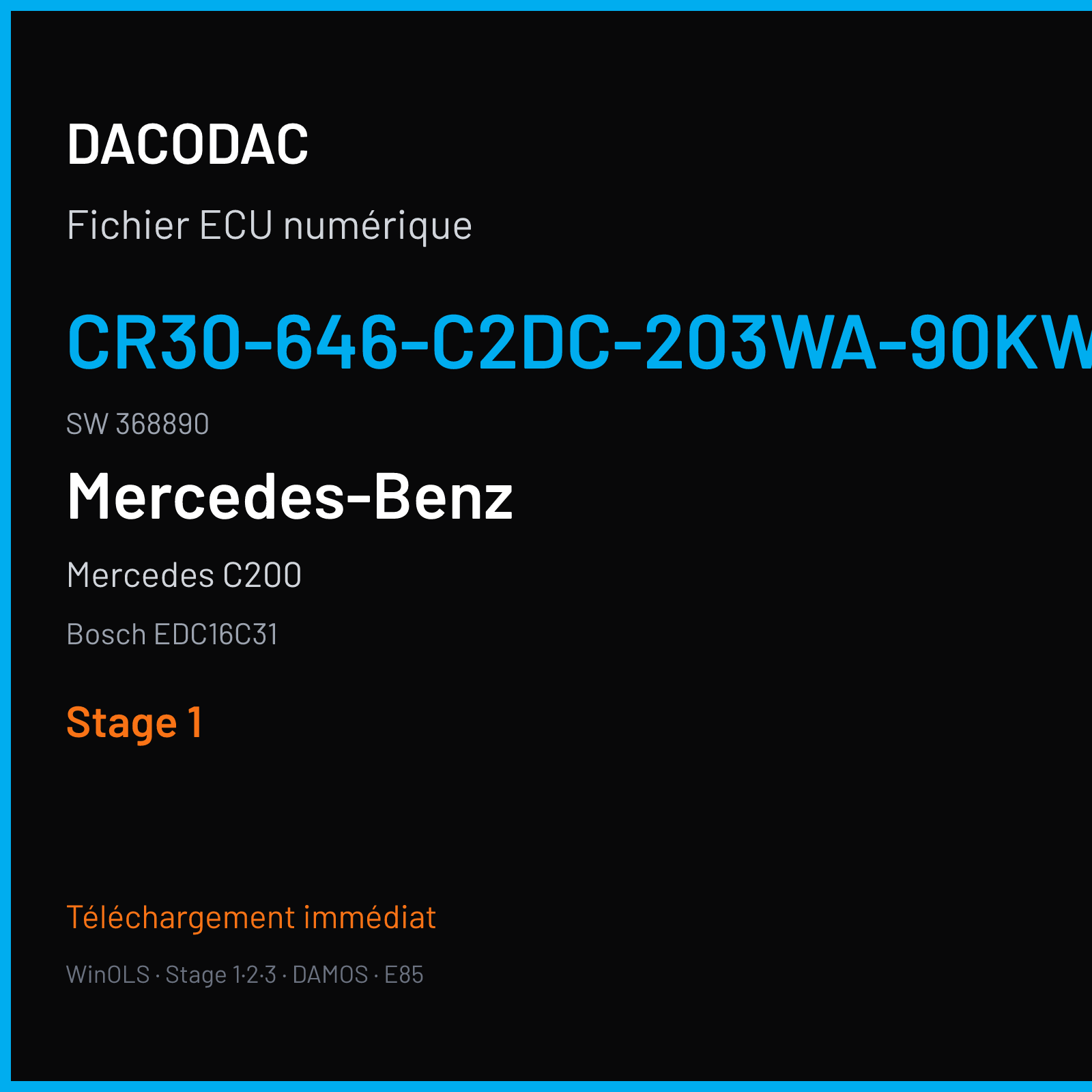 Mercedes C200 (2003) — Bosch EDC16C31 — CR30-646-C2DC-203WA-90KW-EU3-ME-2603X005 · 368890 — Stage 1