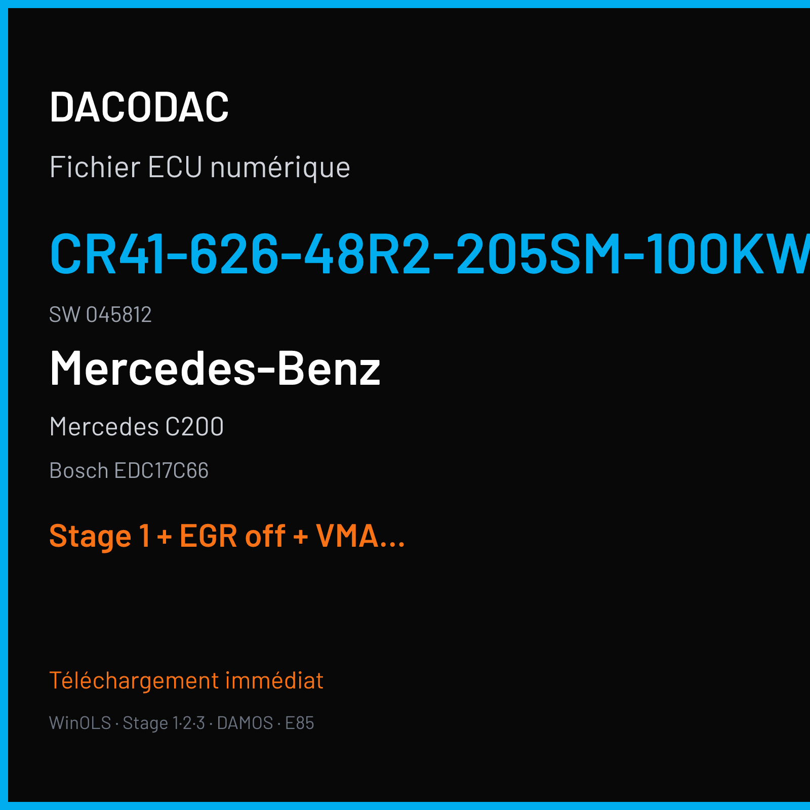 Mercedes C200 — Bosch EDC17C66 — CR41-626-48R2-205SM-100KW-CH4-EU6SCR · 045812 — Stage 1 + EGR off + VMAX off