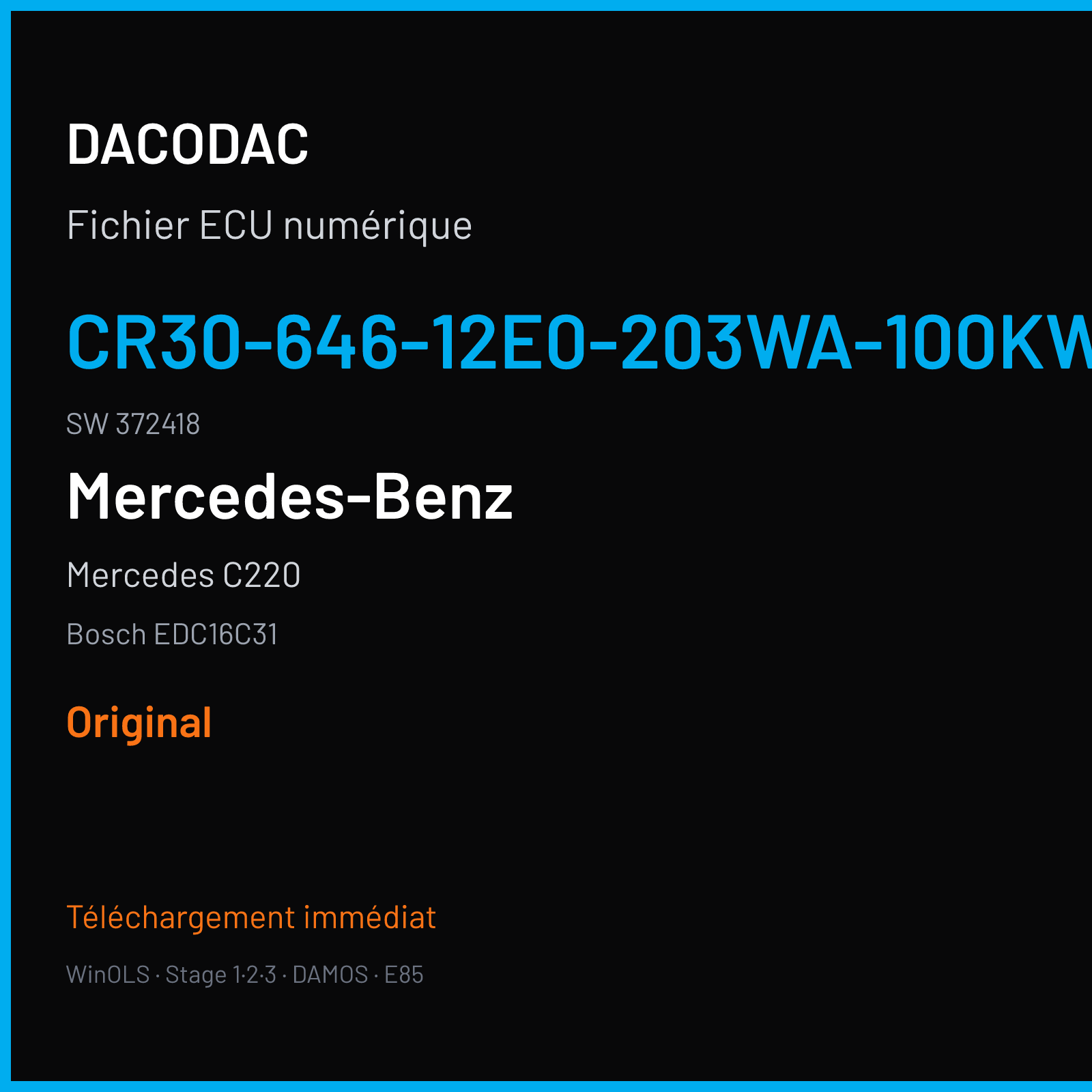 Mercedes C220 (2005) — Bosch EDC16C31 — CR30-646-12E0-203WA-100KW-EU4O-ME-3704X013 · 372418 — Original