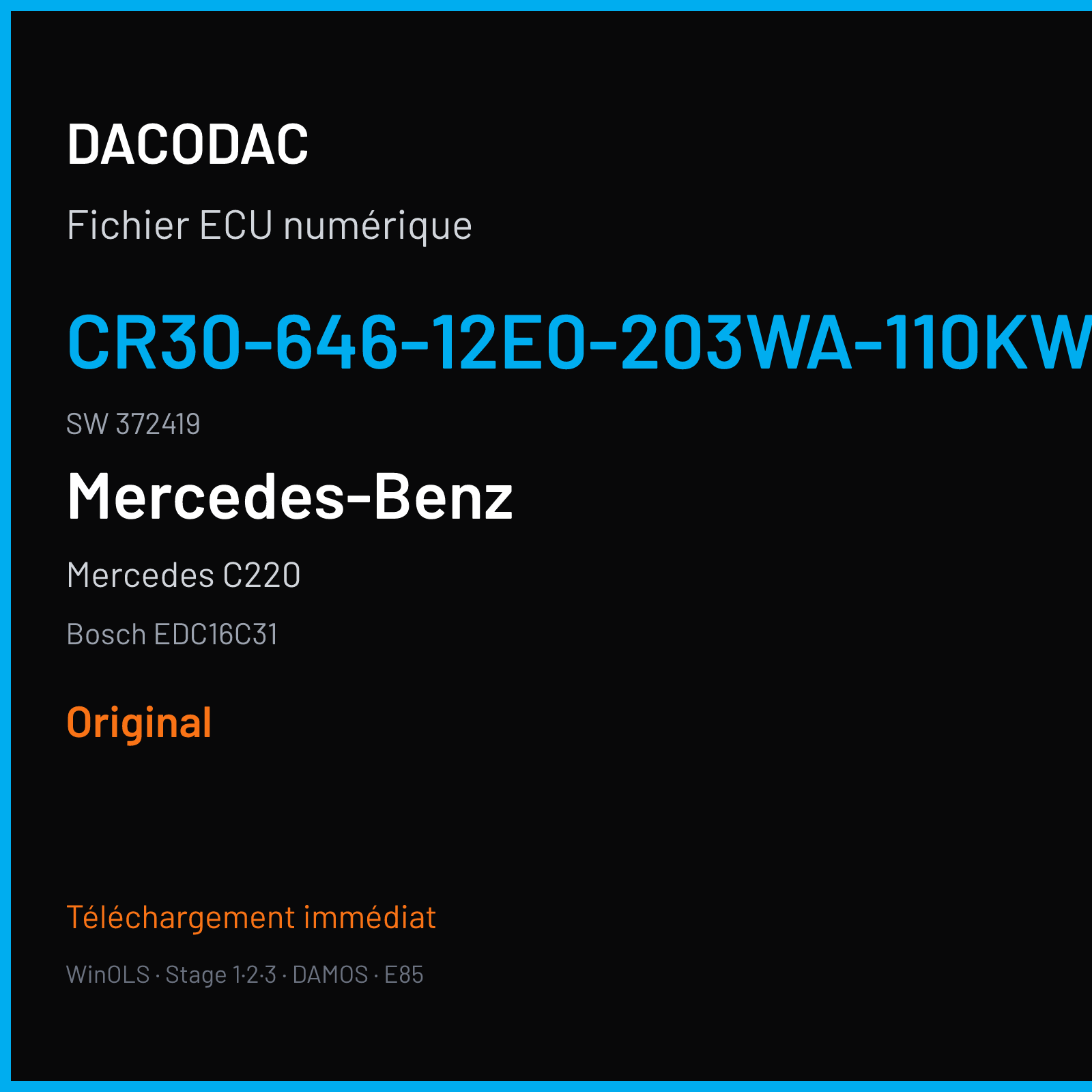 Mercedes C220 (2005) — Bosch EDC16C31 — CR30-646-12E0-203WA-110KW-EU4O-ME-3704X013 · 372419 — Original