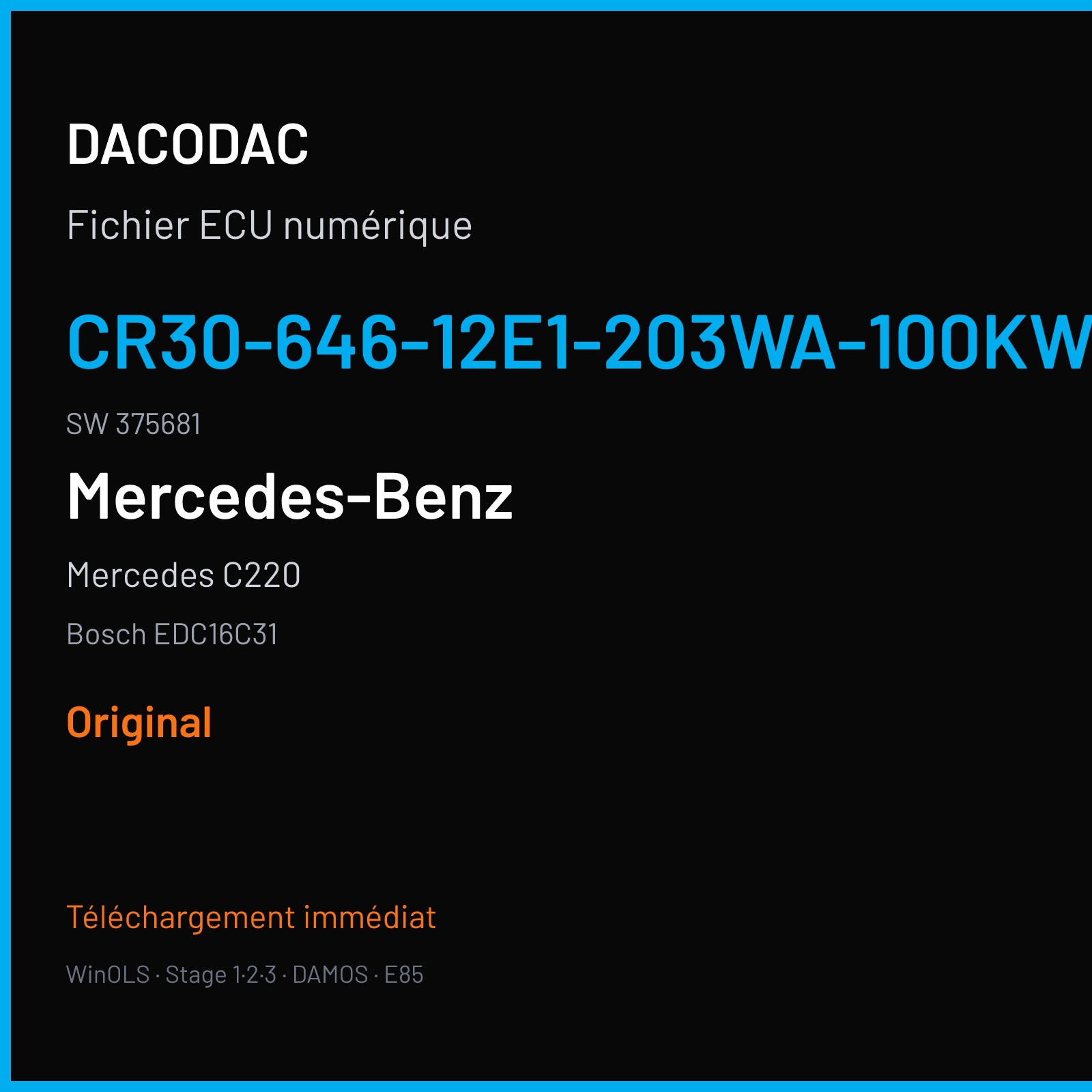 Mercedes C220 (2005) — Bosch EDC16C31 — CR30-646-12E1-203WA-100KW-EU4O-ME-1305X017 · 375681 — Original