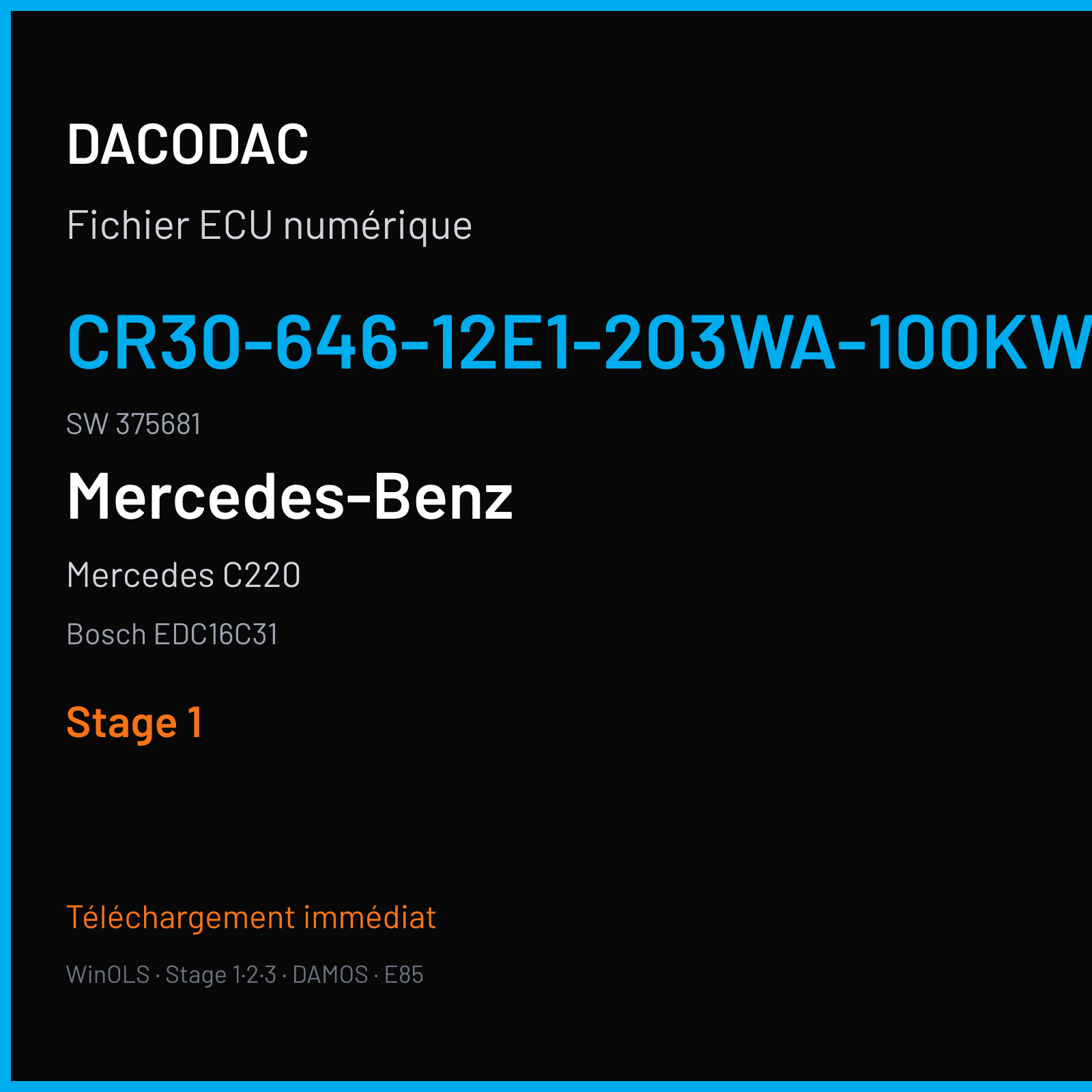 Mercedes C220 (2005) — Bosch EDC16C31 — CR30-646-12E1-203WA-100KW-EU4O-ME-1305X017 · 375681 — Stage 1
