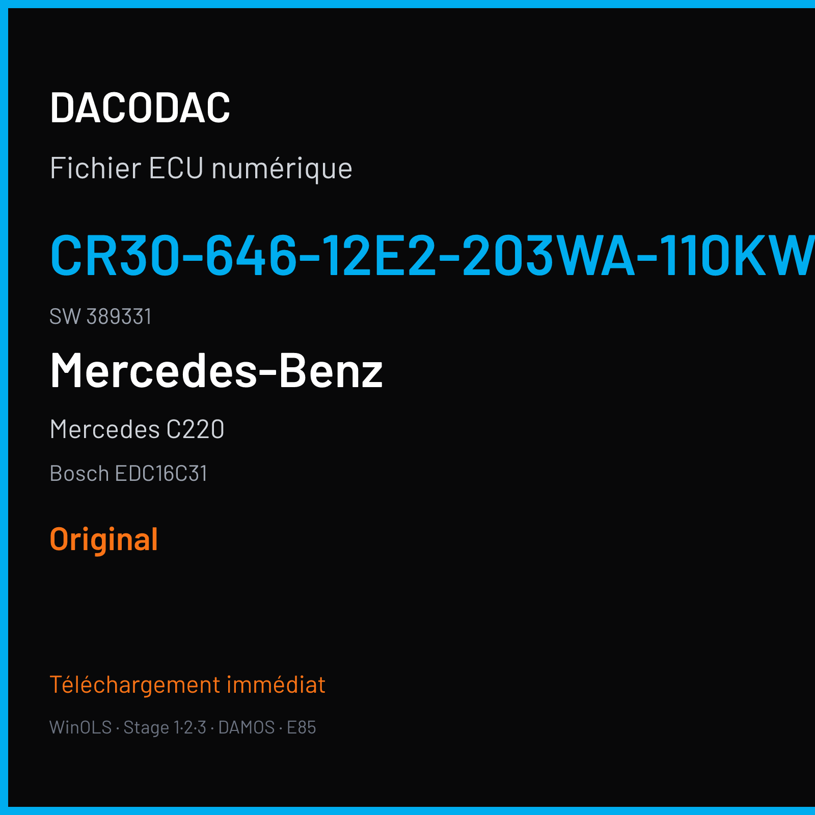 Mercedes C220 (2010) — Bosch EDC16C31 — CR30-646-12E2-203WA-110KW-EU4O-ME-1407X018 · 389331 — Original