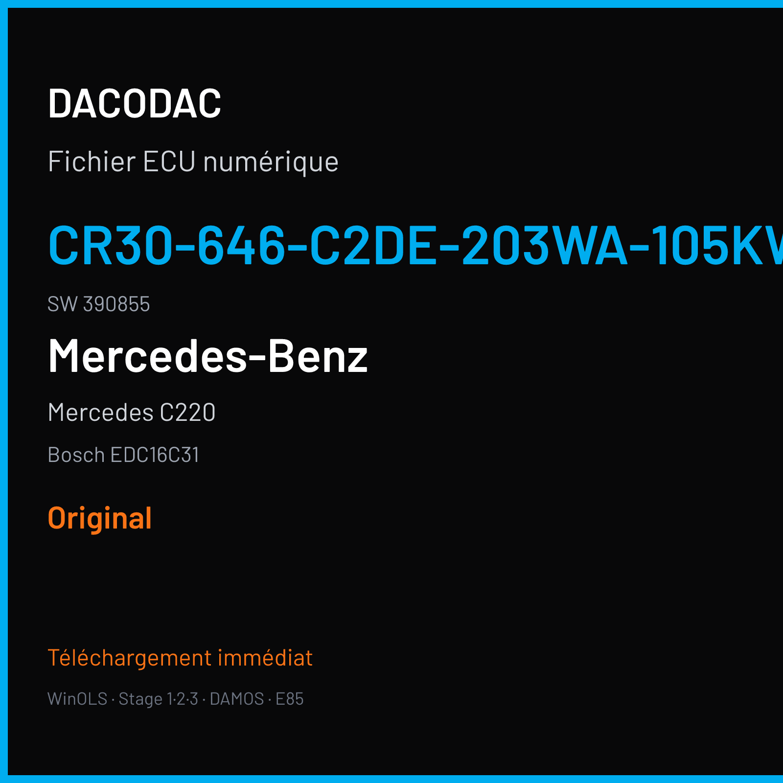 Mercedes C220 (2004) — Bosch EDC16C31 — CR30-646-C2DE-203WA-105KW-EU3-ME-1407X008 · 390855 — Original