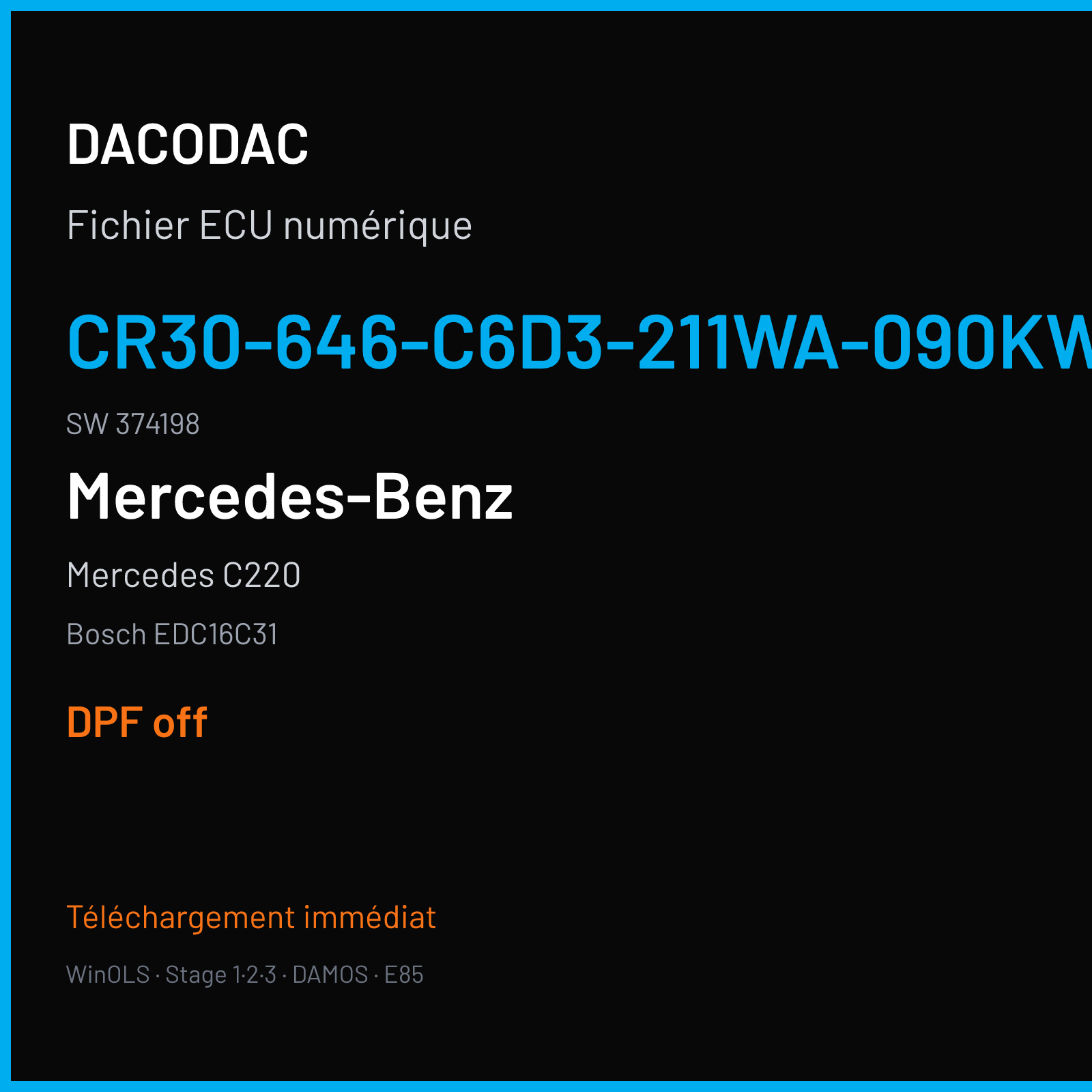 Mercedes C220 — Bosch EDC16C31 — CR30-646-C6D3-211WA-090KW-EU4OP-ME-1005X047 · 374198 — DPF off