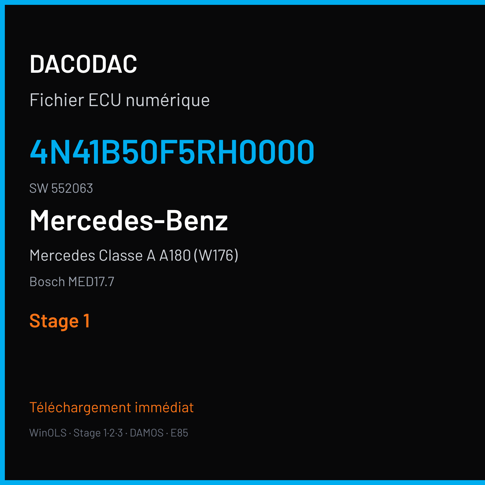 Mercedes Classe A A180 (W176) (2014) — Bosch MED17.7 — 4N41B50F5RH0000 · 552063 — Stage 1
