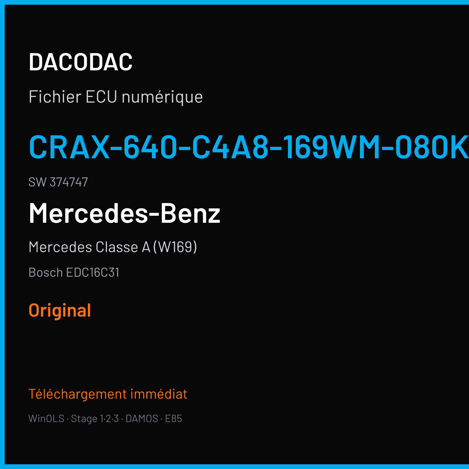 Mercedes Classe A (W169) (2006) — Bosch EDC16C31 — CRAX-640-C4A8-169WM-080KW-EU4-903 · 374747 — Original