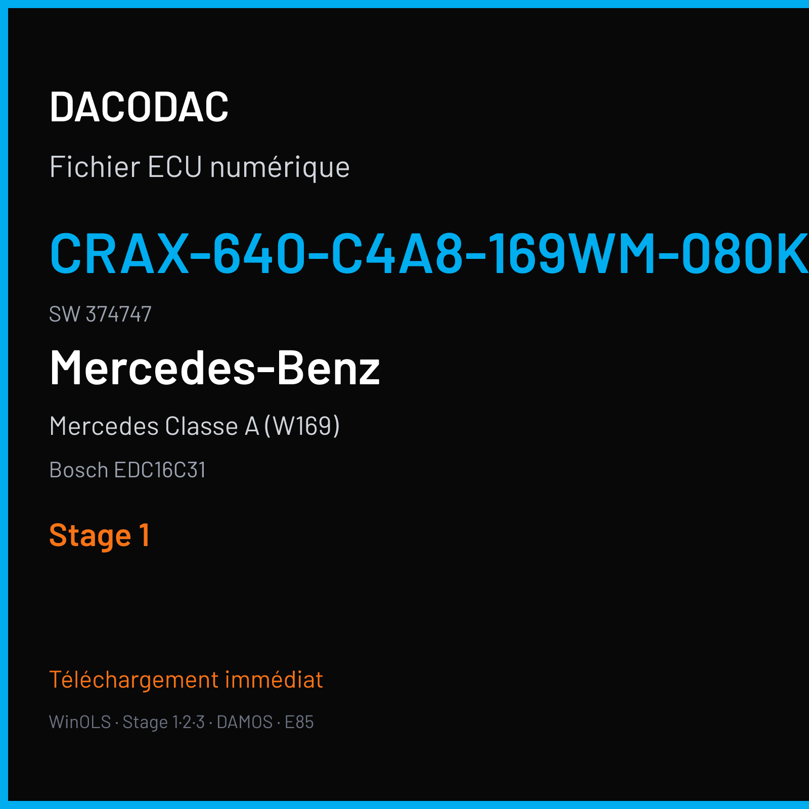 Mercedes Classe A (W169) (2006) — Bosch EDC16C31 — CRAX-640-C4A8-169WM-080KW-EU4-903 · 374747 — Stage 1
