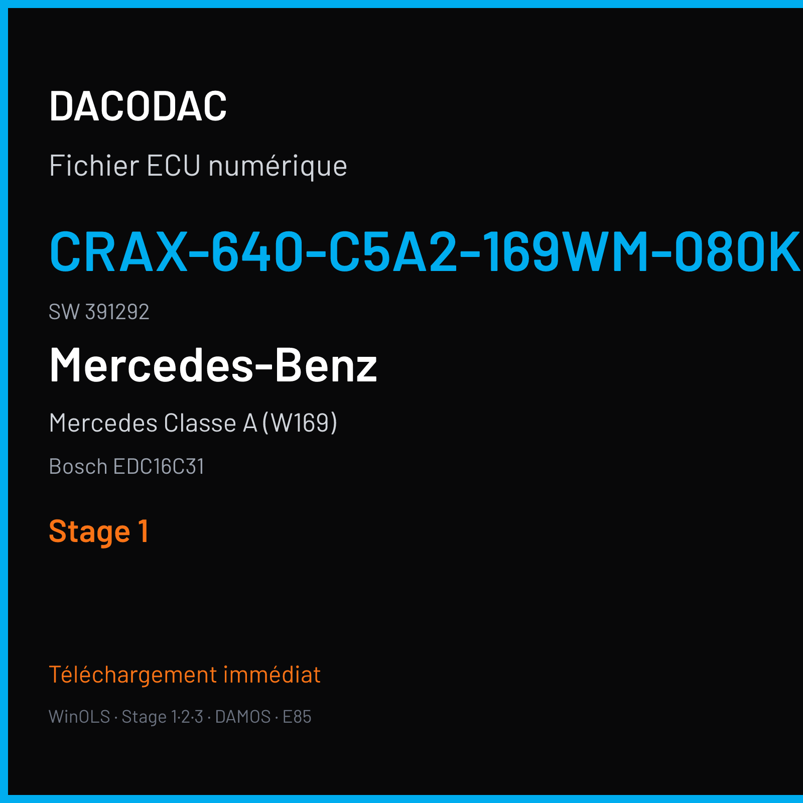 Mercedes Classe A (W169) (2005) — Bosch EDC16C31 — CRAX-640-C5A2-169WM-080KW-EU4DPF-019 · 391292 — Stage 1