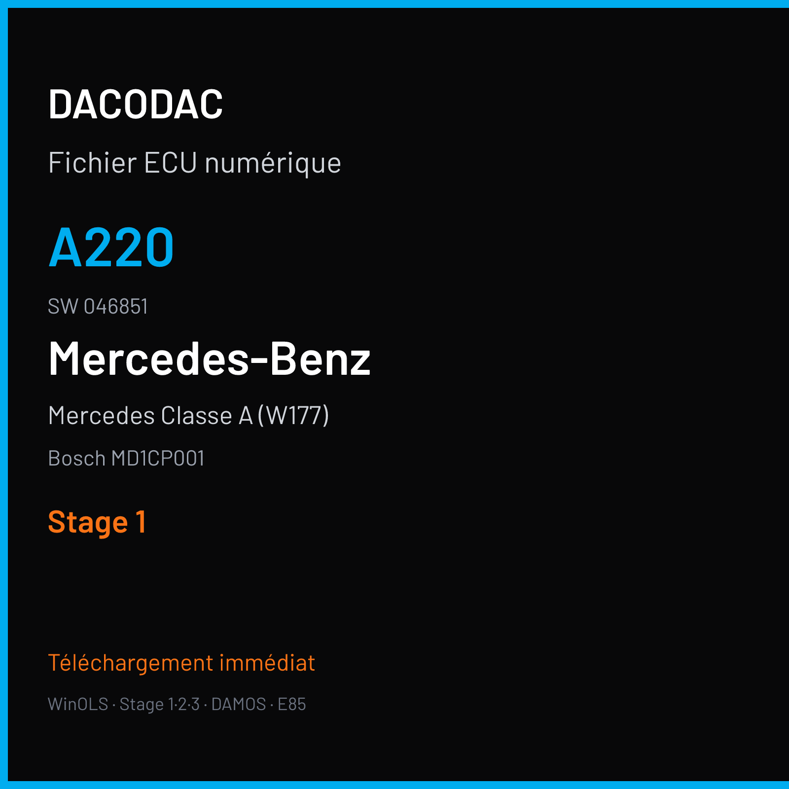 Mercedes Classe A (W177) (2018) — Bosch MD1CP001 — A220 · 046851 — Stage 1
