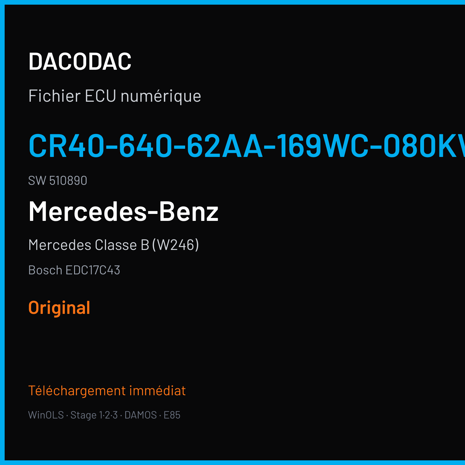 Mercedes Classe B (W246) (2010) — Bosch EDC17C43 — CR40-640-62AA-169WC-080KW-EU5DPF-002 · 510890 — Original