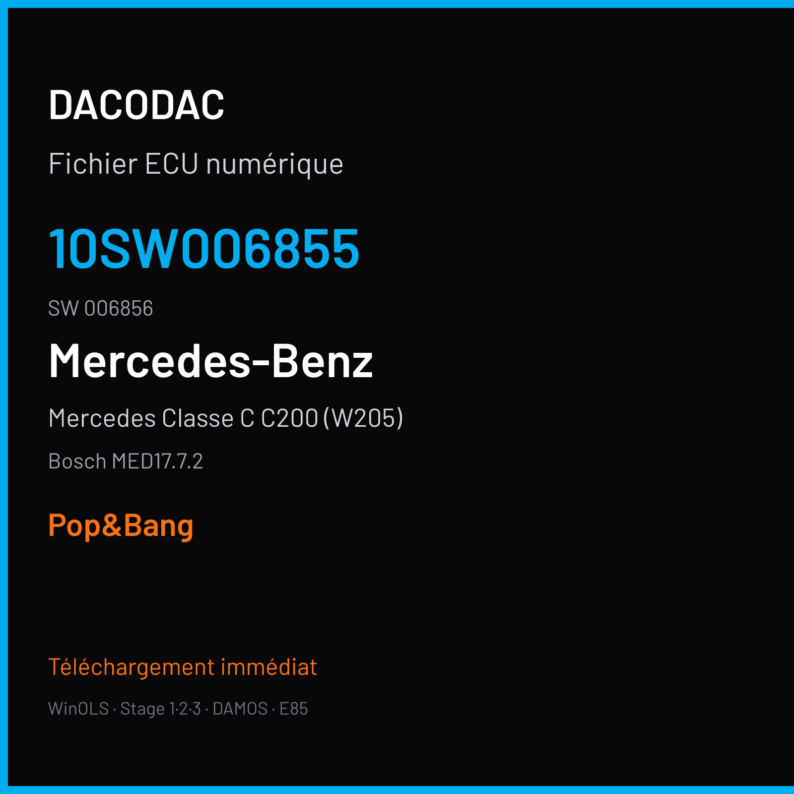 Mercedes Classe C C200 (W205) (2015) — Bosch MED17.7.2 — 10SW006855 · 006856 — Pop&Bang