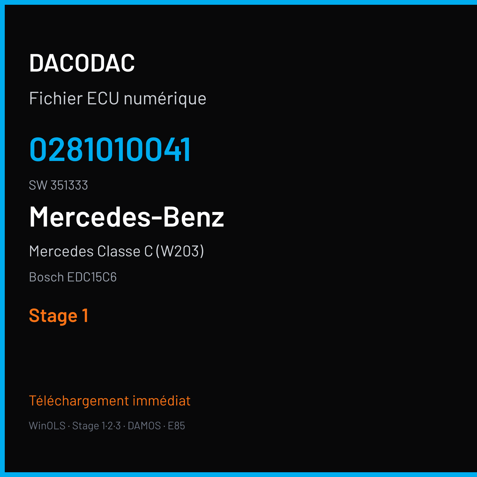 Mercedes Classe C (W203) (2001) — Bosch EDC15C6 — 0281010041 · 351333 — Stage 1