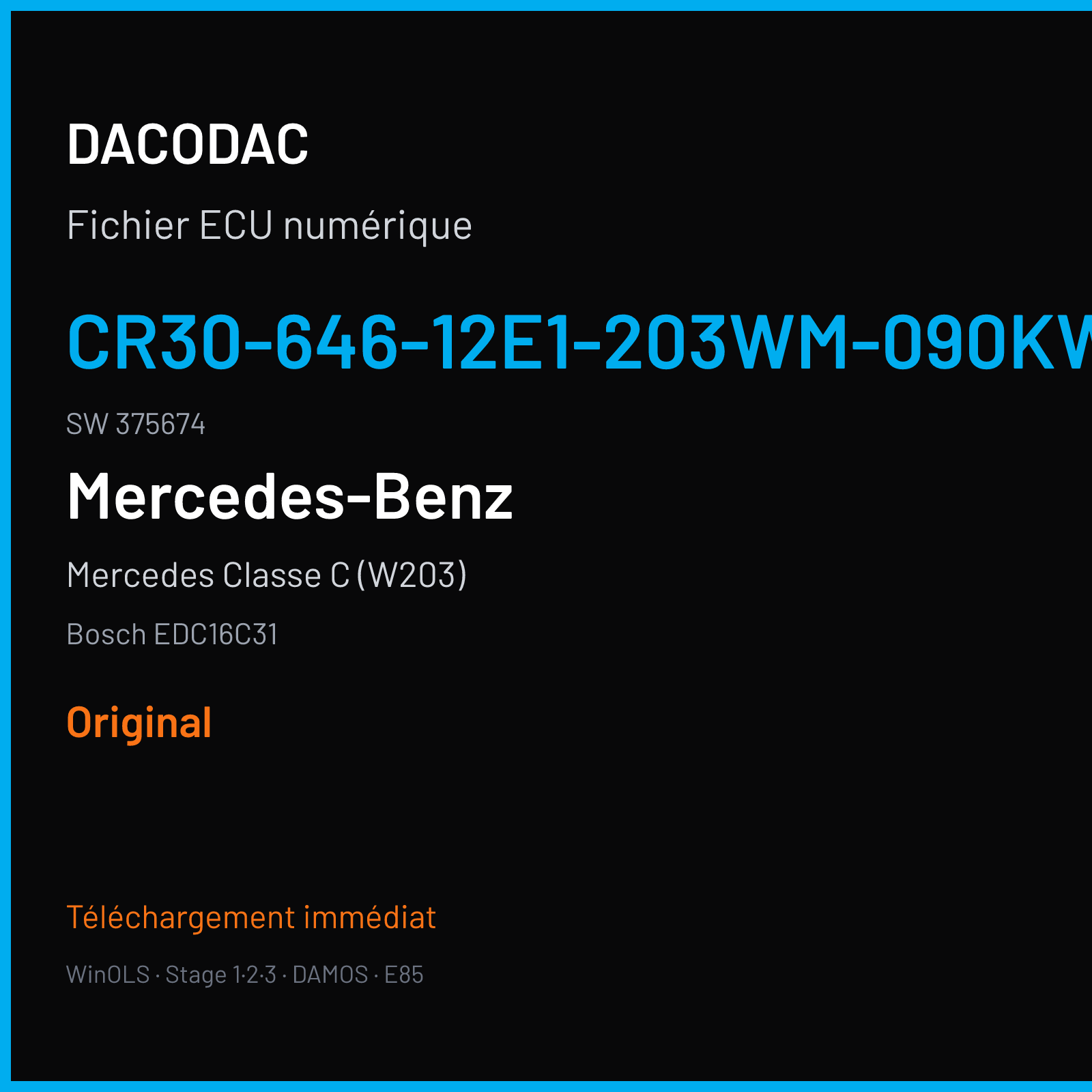 Mercedes Classe C (W203) (2005) — Bosch EDC16C31 — CR30-646-12E1-203WM-090KW-EU4O-ME-1305X017 · 375674 — Original