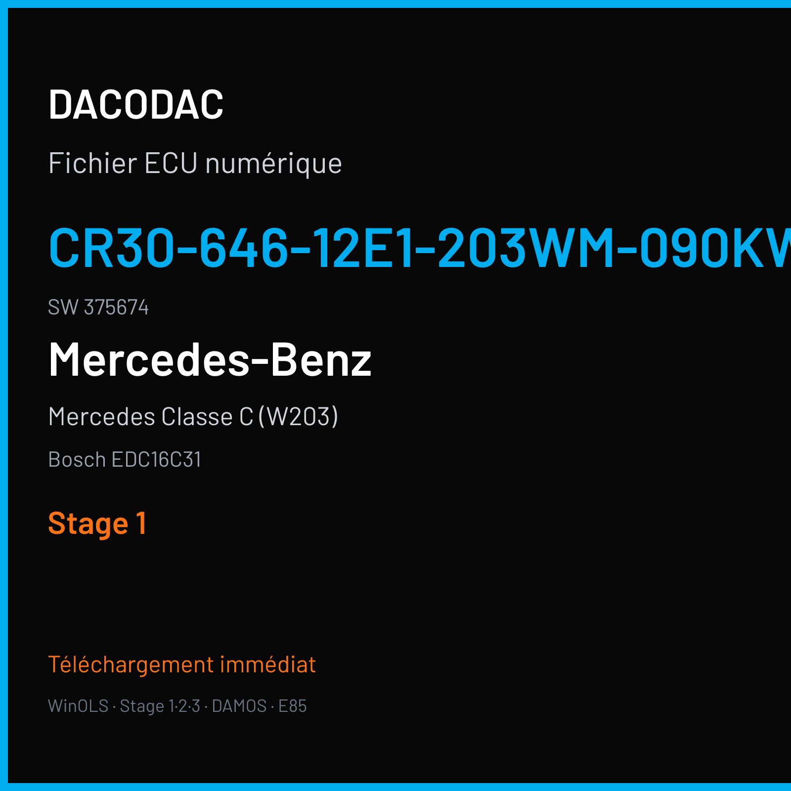 Mercedes Classe C (W203) (2005) — Bosch EDC16C31 — CR30-646-12E1-203WM-090KW-EU4O-ME-1305X017 · 375674 — Stage 1