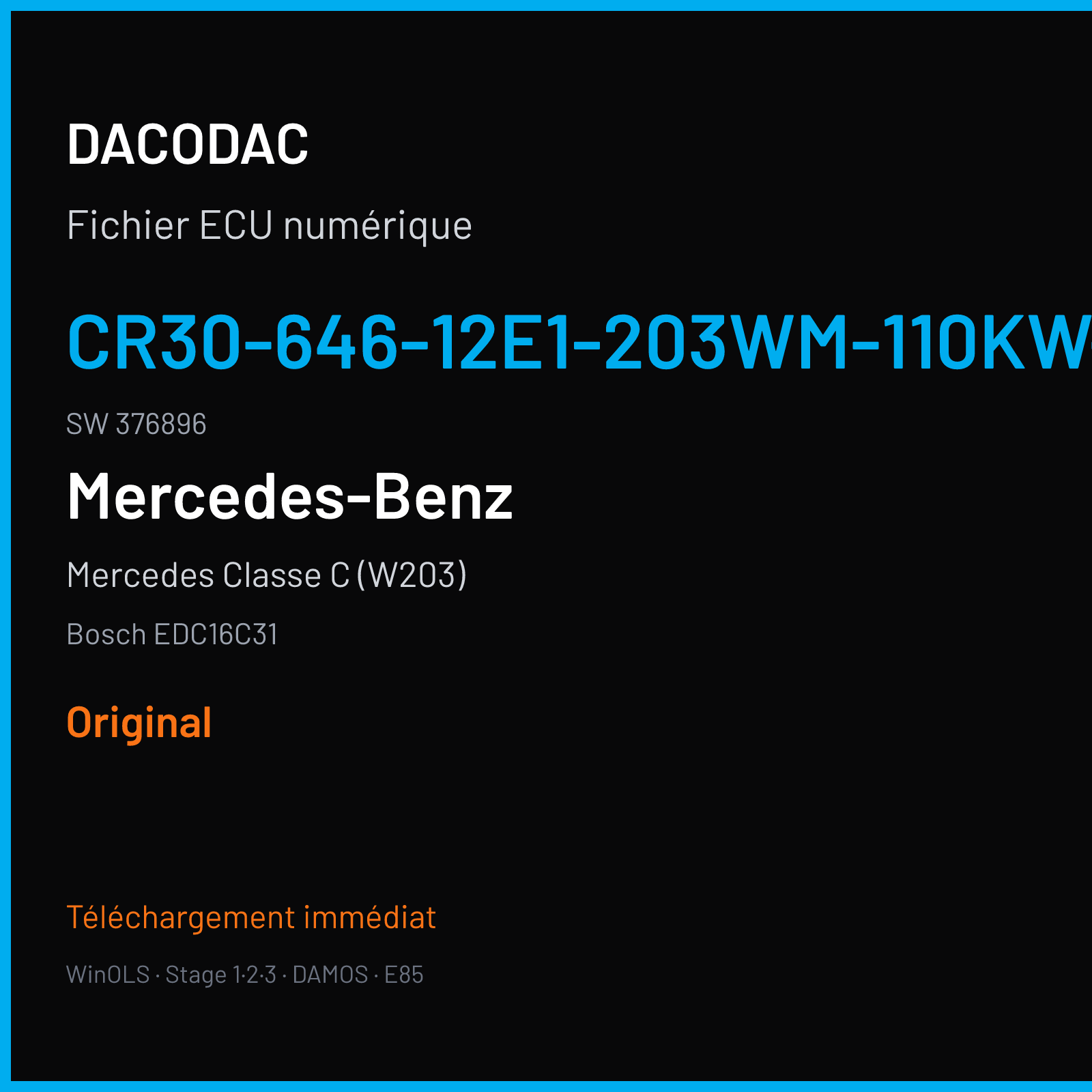 Mercedes Classe C (W203) (2005) — Bosch EDC16C31 — CR30-646-12E1-203WM-110KW-EU4O-ME-1305X017 · 376896 — Original