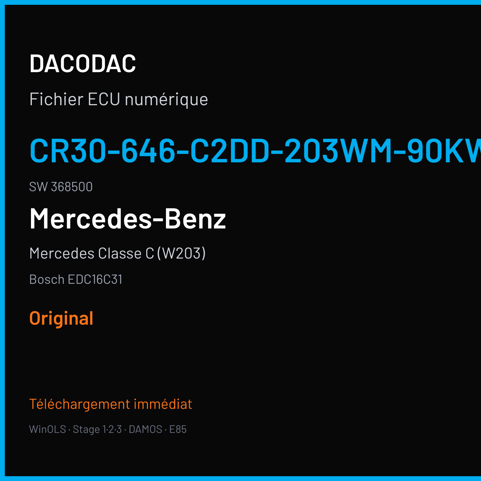 Mercedes Classe C (W203) (2003) — Bosch EDC16C31 — CR30-646-C2DD-203WM-90KW-EU3-ME-2603X004 · 368500 — Original