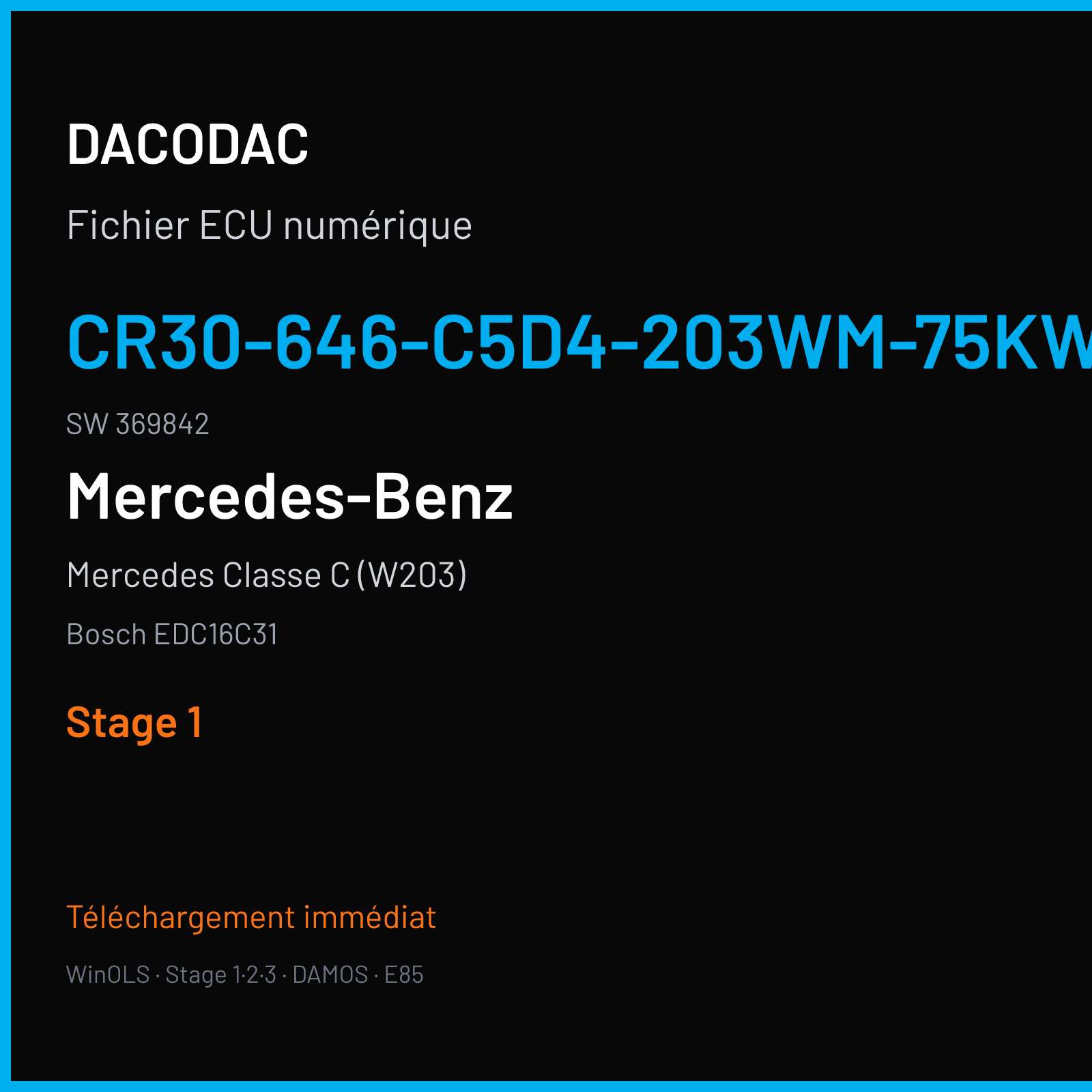 Mercedes Classe C (W203) (2004) — Bosch EDC16C31 — CR30-646-C5D4-203WM-75KW-EU4OP-ME-4803X012 · 369842 — Stage 1