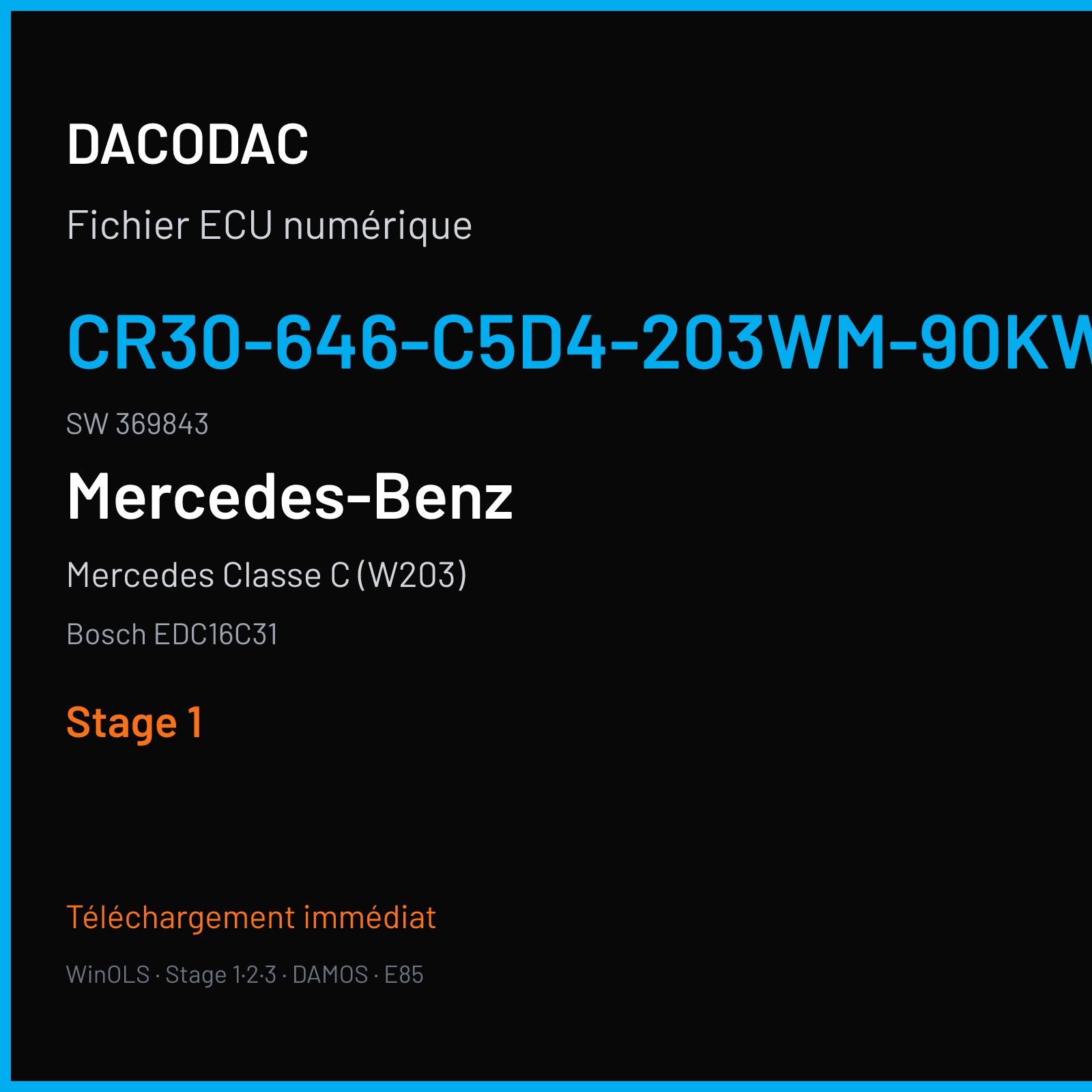 Mercedes Classe C (W203) (2003) — Bosch EDC16C31 — CR30-646-C5D4-203WM-90KW-EU4OP-ME-4803X012 · 369843 — Stage 1