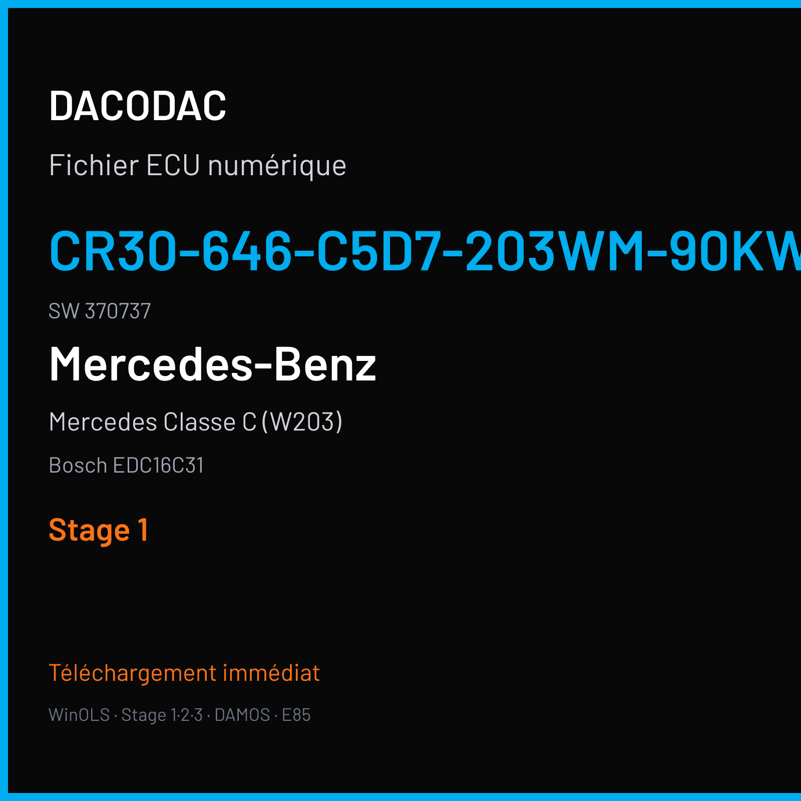 Mercedes Classe C (W203) (2004) — Bosch EDC16C31 — CR30-646-C5D7-203WM-90KW-EU3-ME-1104X013 · 370737 — Stage 1