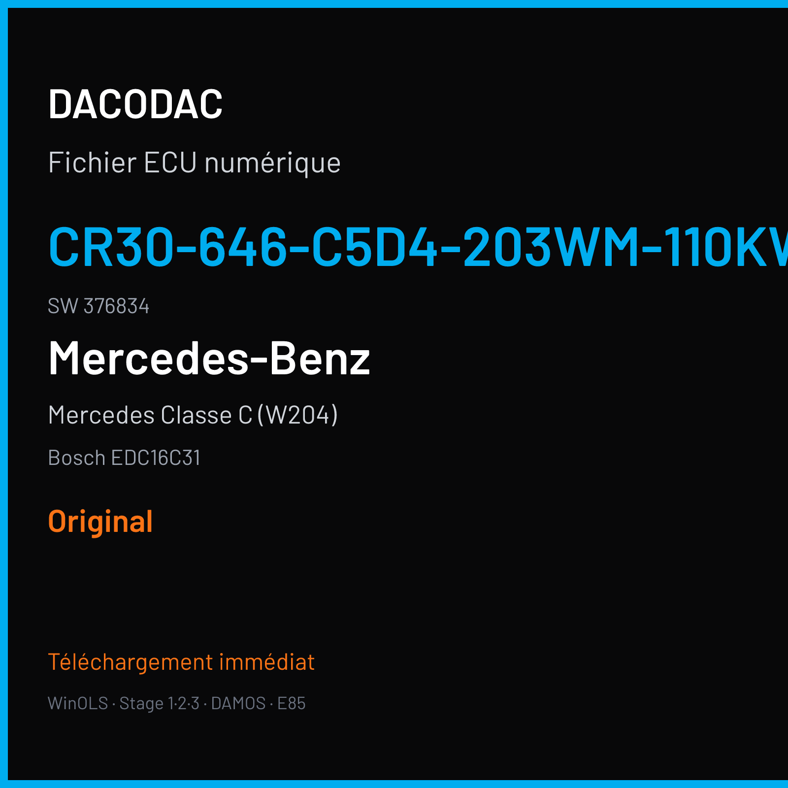 Mercedes Classe C (W204) (2005) — Bosch EDC16C31 — CR30-646-C5D4-203WM-110KW-EU4OP-ME-1105X016 · 376834 — Original