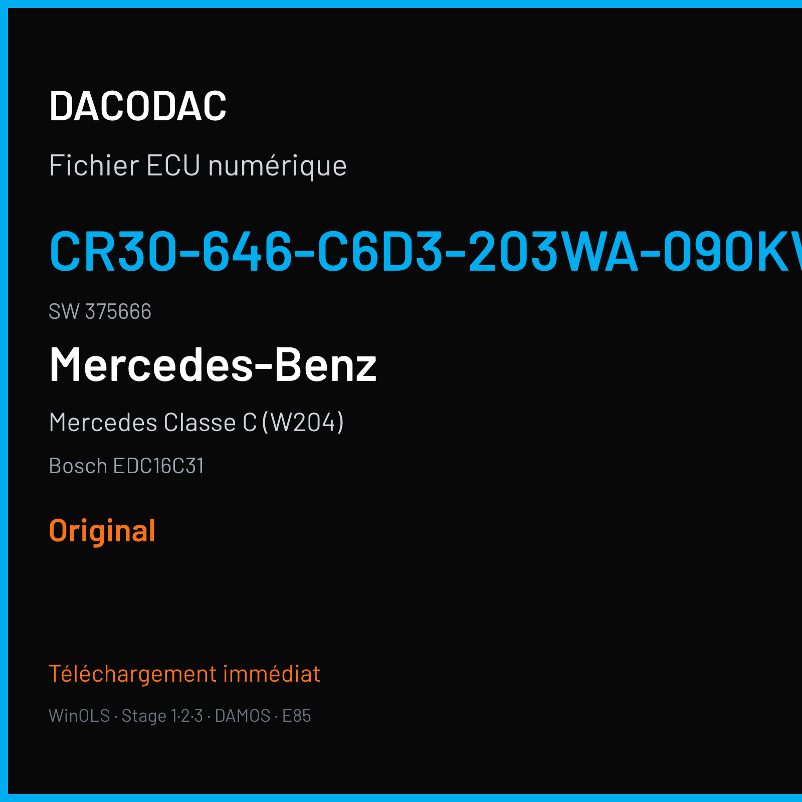 Mercedes Classe C (W204) (2005) — Bosch EDC16C31 — CR30-646-C6D3-203WA-090KW-EU4OP-ME-1005X047 · 375666 — Original